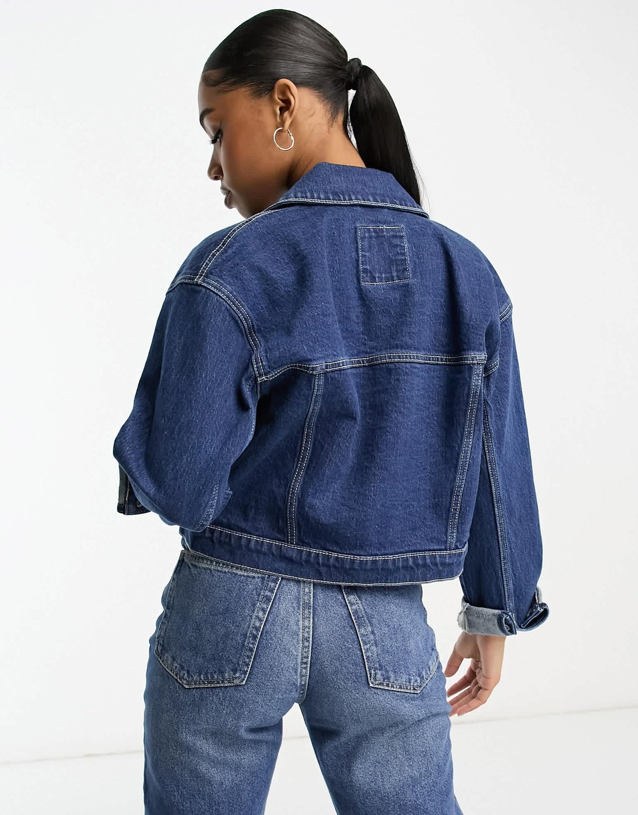 Abercrombie & Fitch cropped denim jacket in dark blue - ASOS Sample Sale