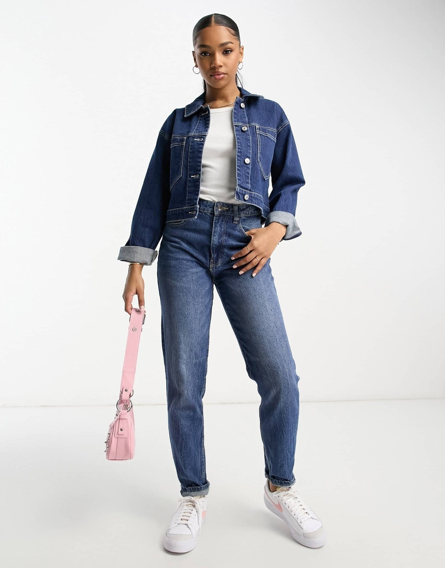 Abercrombie & Fitch cropped denim jacket in dark blue - ASOS Sample Sale