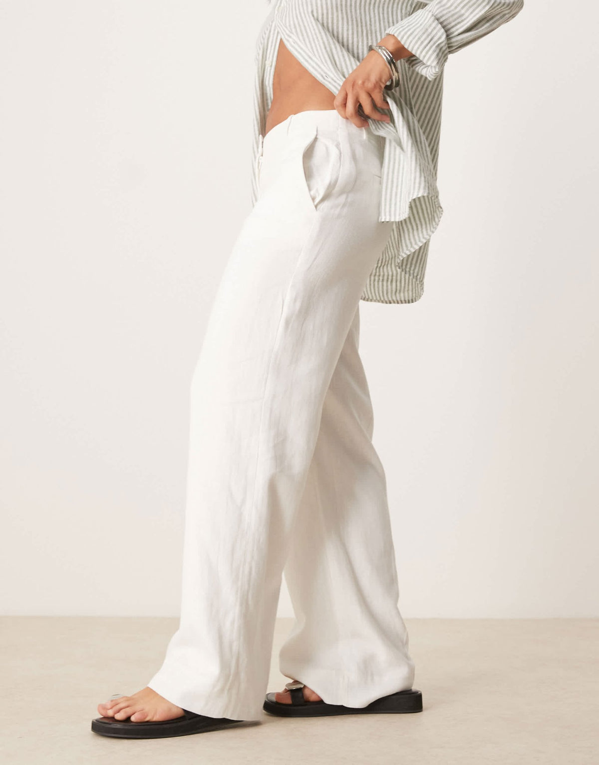Abercrombie & Fitch curve high rise linen tailored trousers in white - ASOS Sample Sale