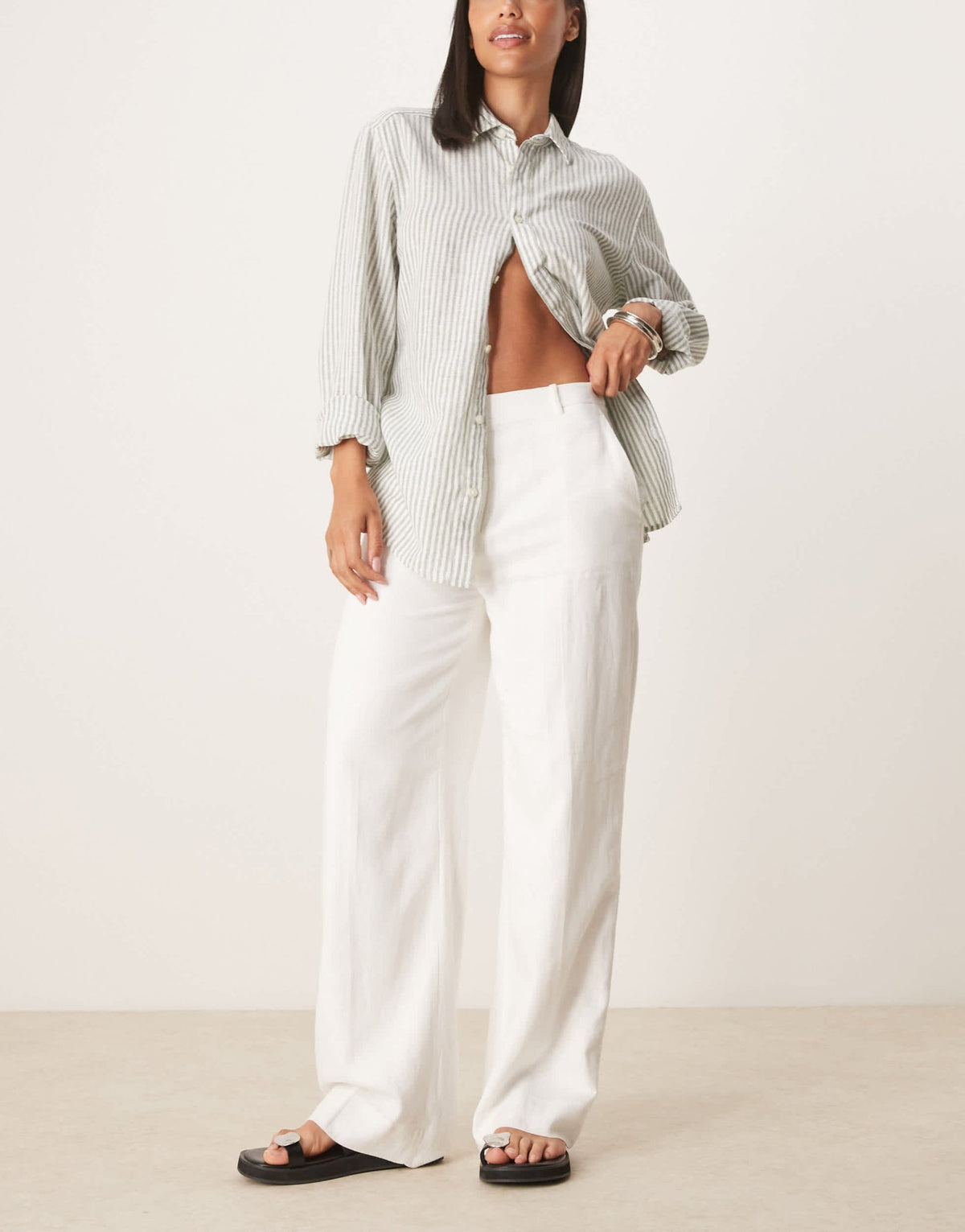 Abercrombie & Fitch curve high rise linen tailored trousers in white - ASOS Sample Sale