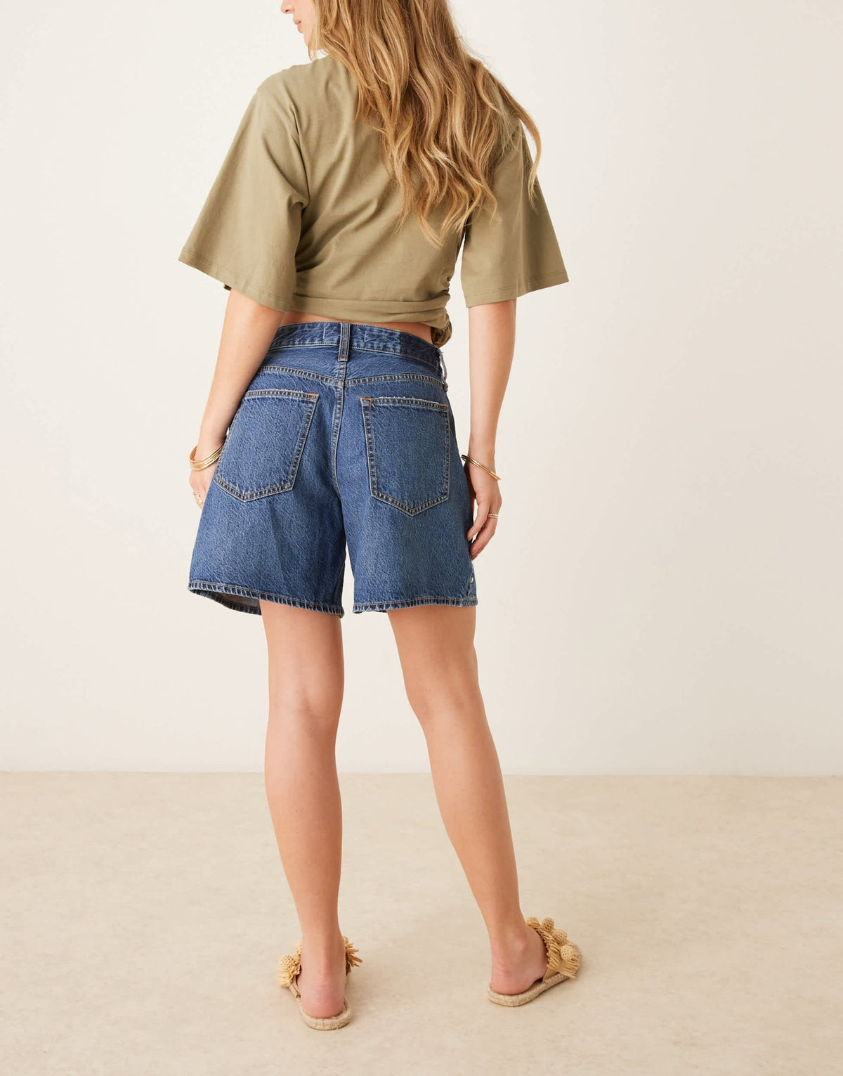 Abercrombie & Fitch curve love high rise loose denim studded shorts with frayed hem in dark wash - ASOS Sample Sale