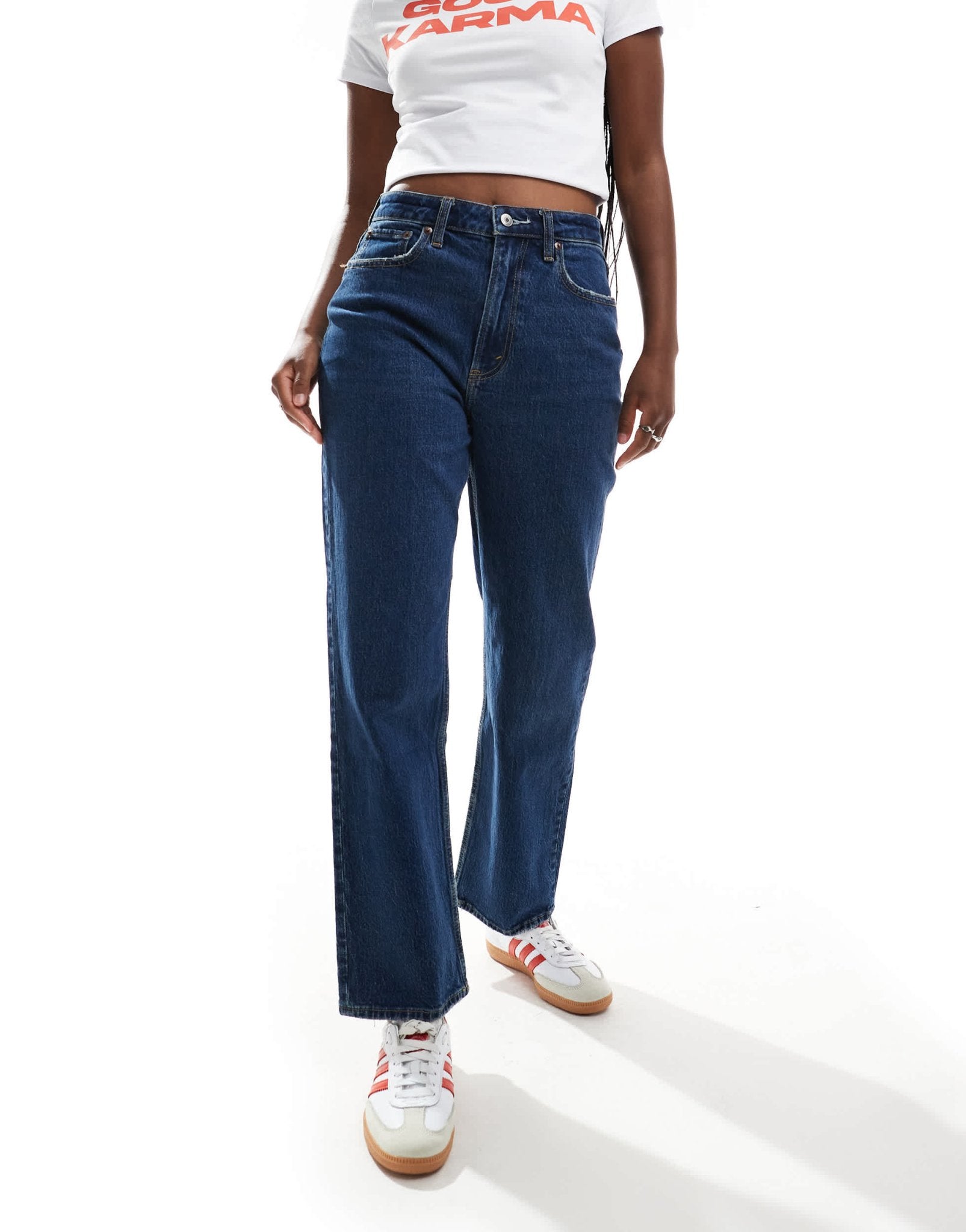 Abercrombie & Fitch Curve Love vintage straight high rise jean in dark blue - ASOS Sample Sale