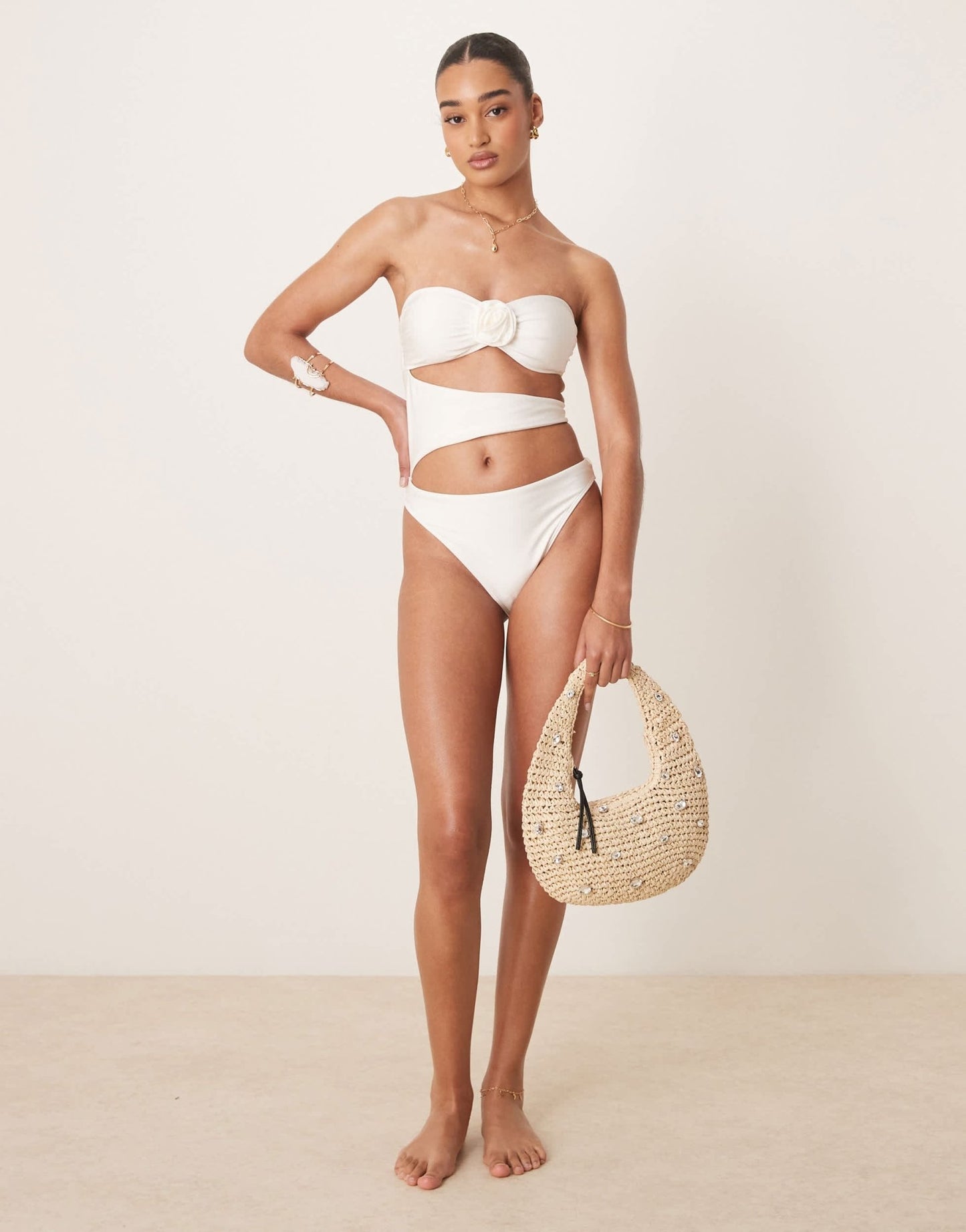 Abercrombie & Fitch cut out side detail swimsuit in white - ASOS Sample Sale
