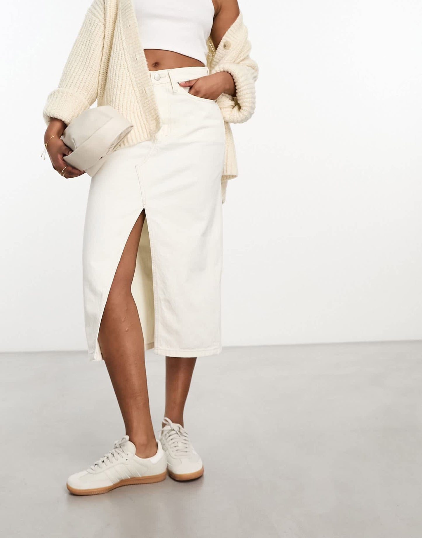 Abercrombie & Fitch denim column maxi skirt in ecru - ASOS Sample Sale