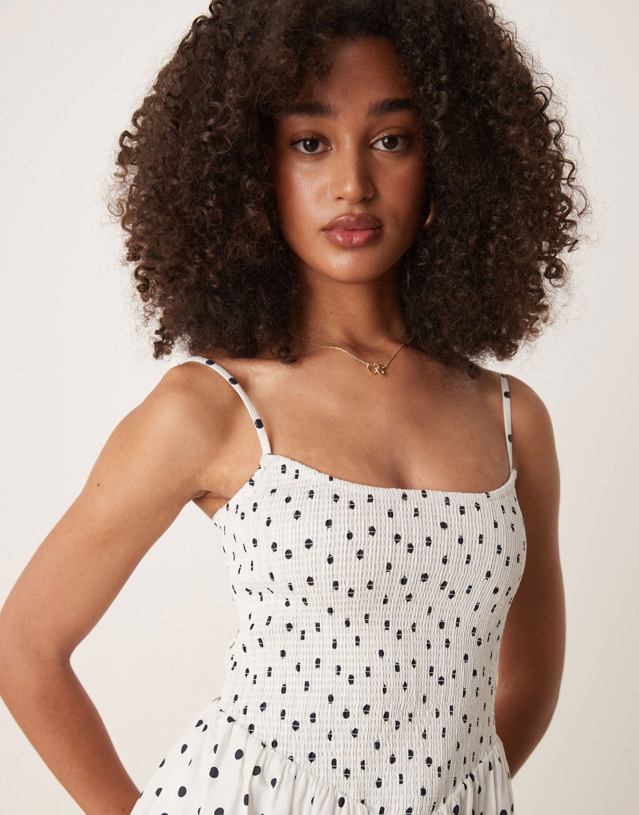 Abercrombie & Fitch dipped waist smocked poplin midi dress in polka dot - ASOS Sample Sale