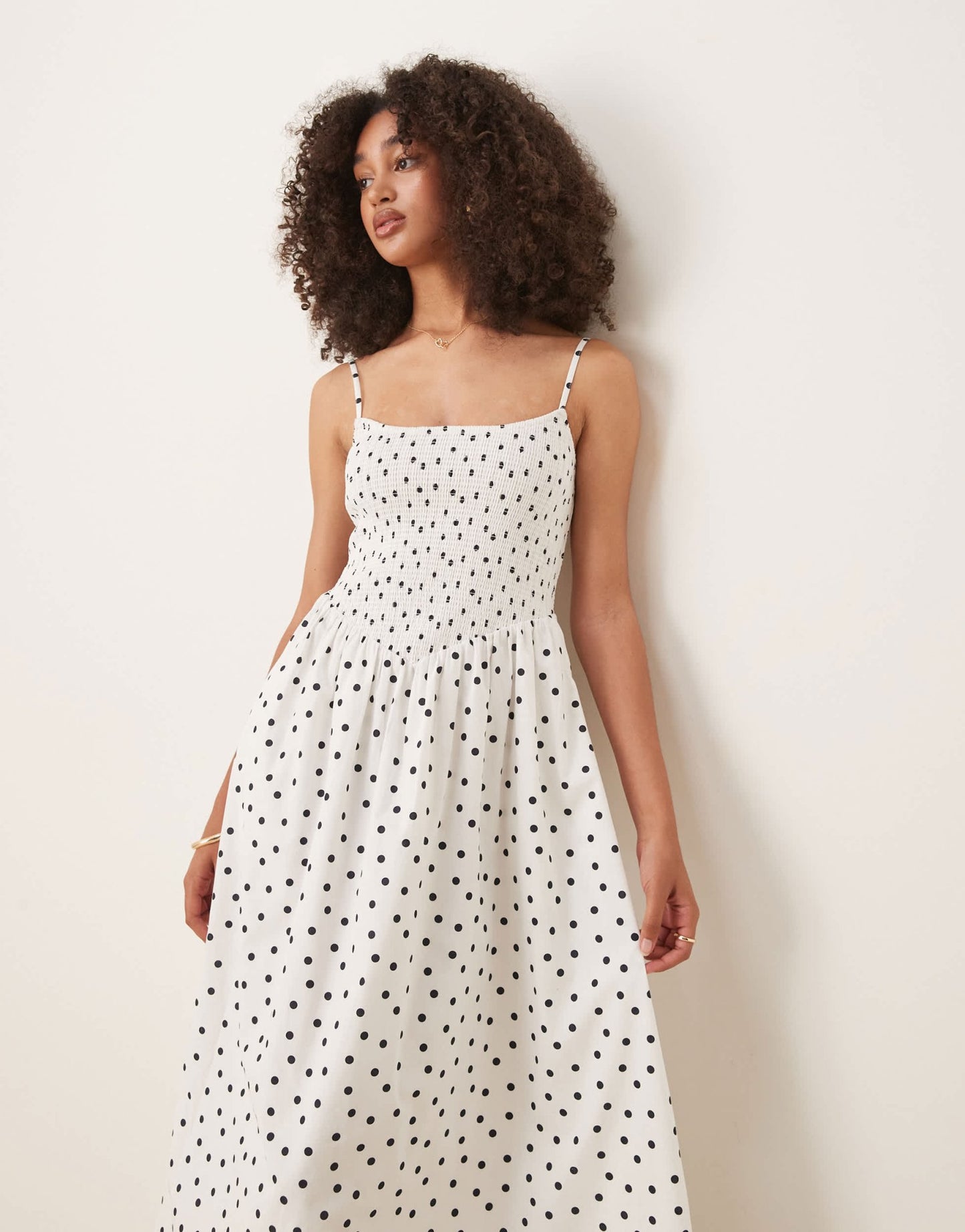 Abercrombie & Fitch dipped waist smocked poplin midi dress in polka dot - ASOS Sample Sale