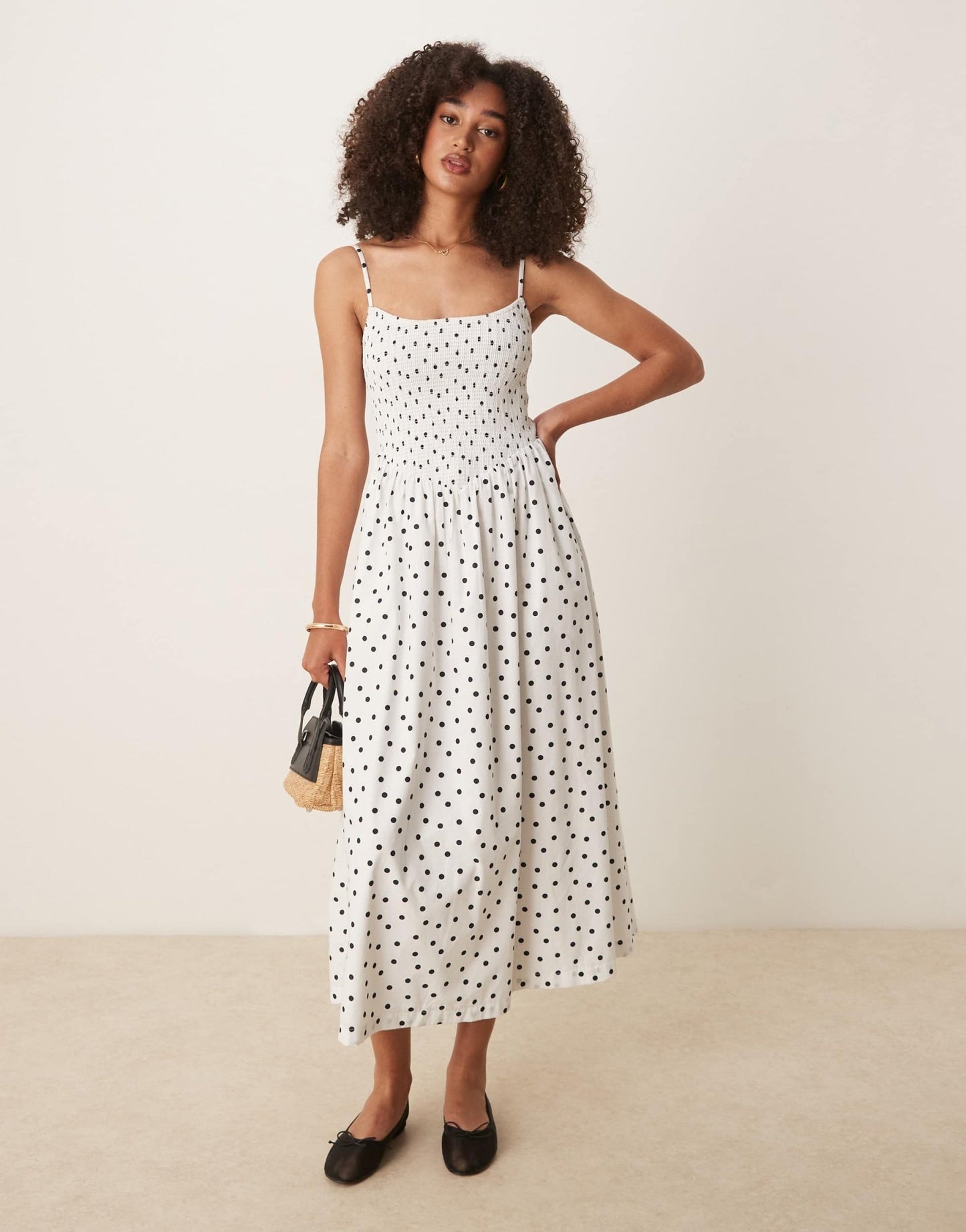 Abercrombie & Fitch dipped waist smocked poplin midi dress in polka dot - ASOS Sample Sale