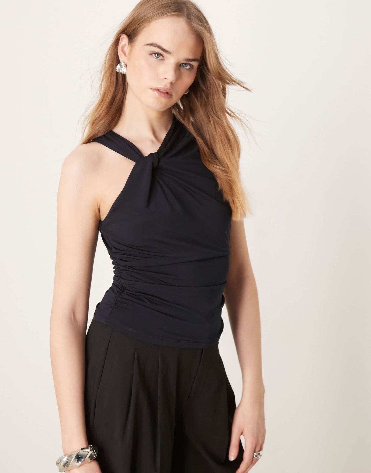 Abercrombie & Fitch drape twist front asymmetric top in black - ASOS Sample Sale