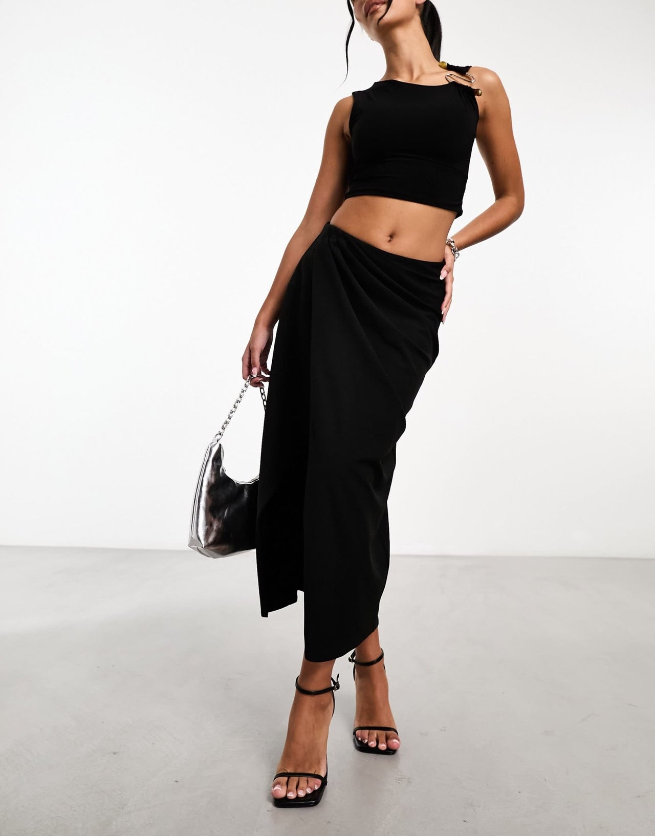 Abercrombie & Fitch draped front midi skirt in black - ASOS Sample Sale