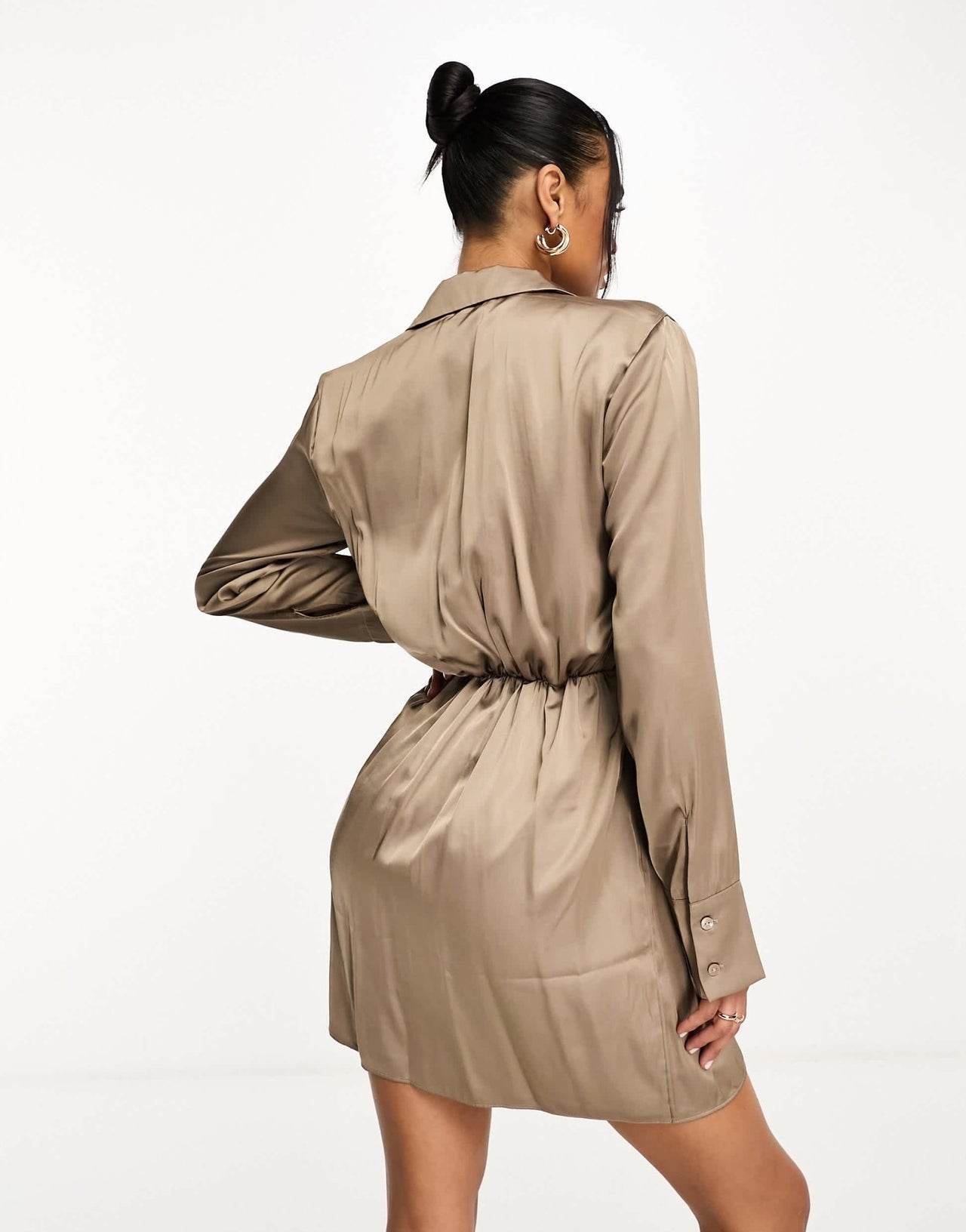 Abercrombie & Fitch draped satin shirt dress in mink - ASOS Sample Sale