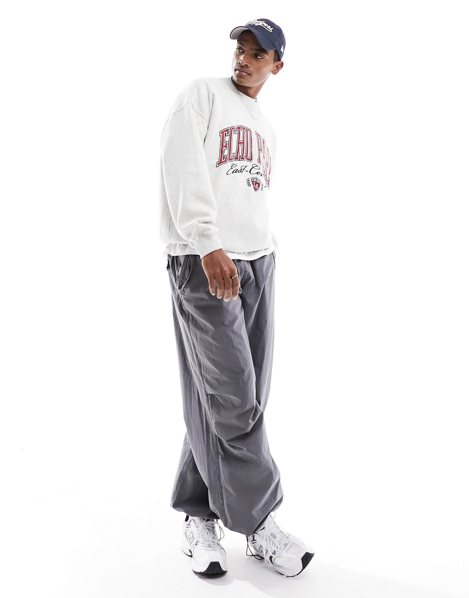 Abercrombie & Fitch Echo Park oversized varsity sweatshirt in grey marl - ASOS Sample Sale