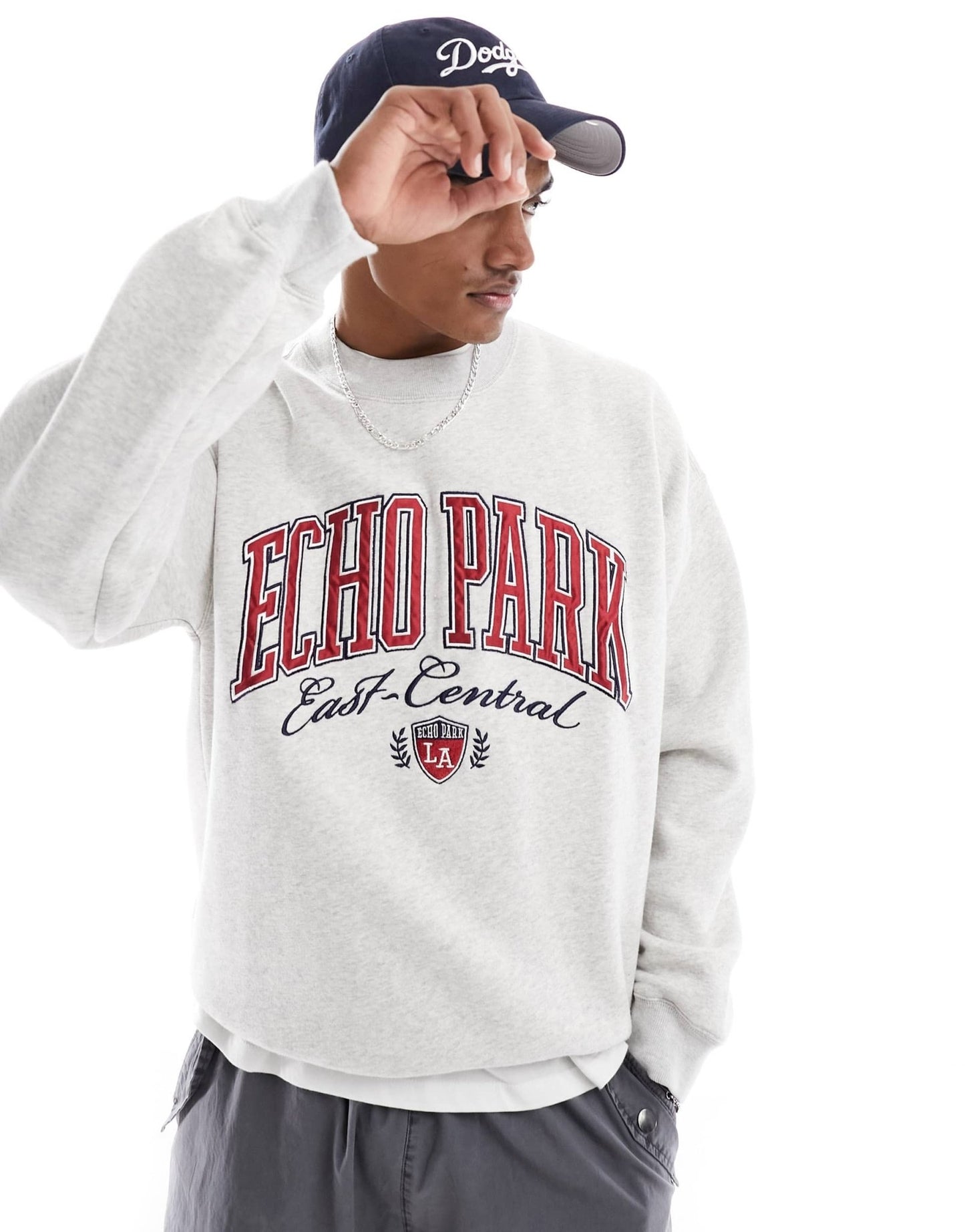 Abercrombie & Fitch Echo Park oversized varsity sweatshirt in grey marl - ASOS Sample Sale