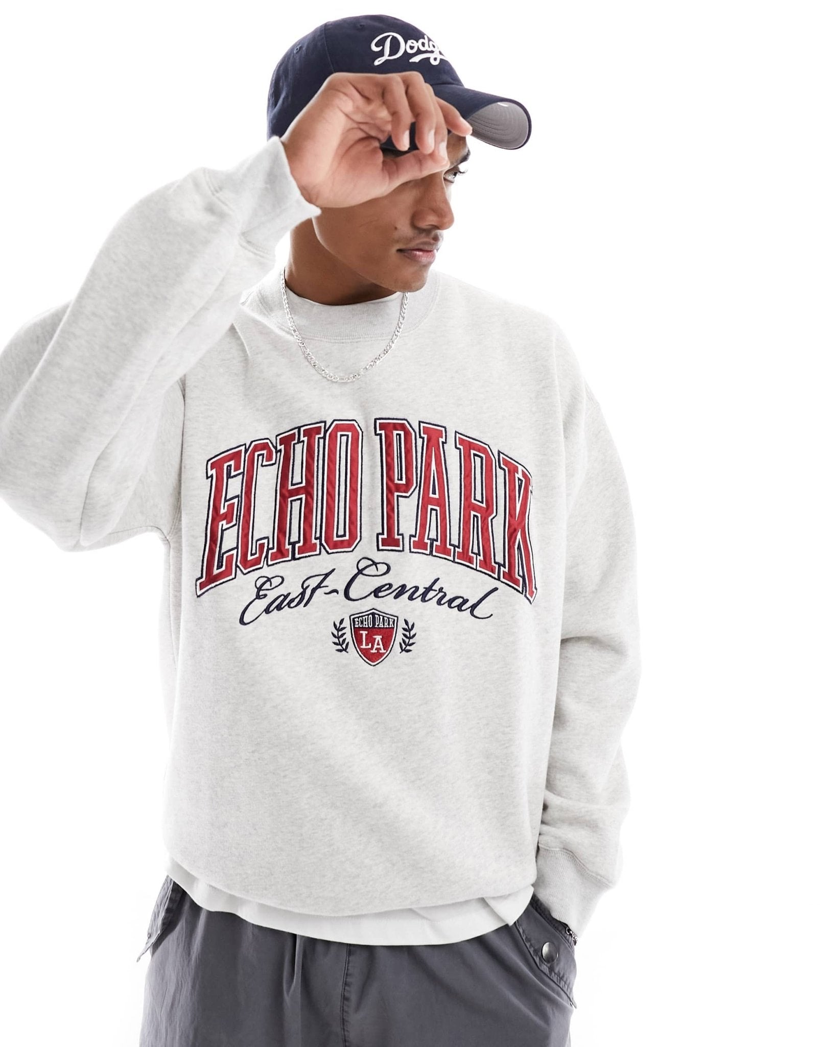 Abercrombie & Fitch Echo Park oversized varsity sweatshirt in grey marl - ASOS Sample Sale