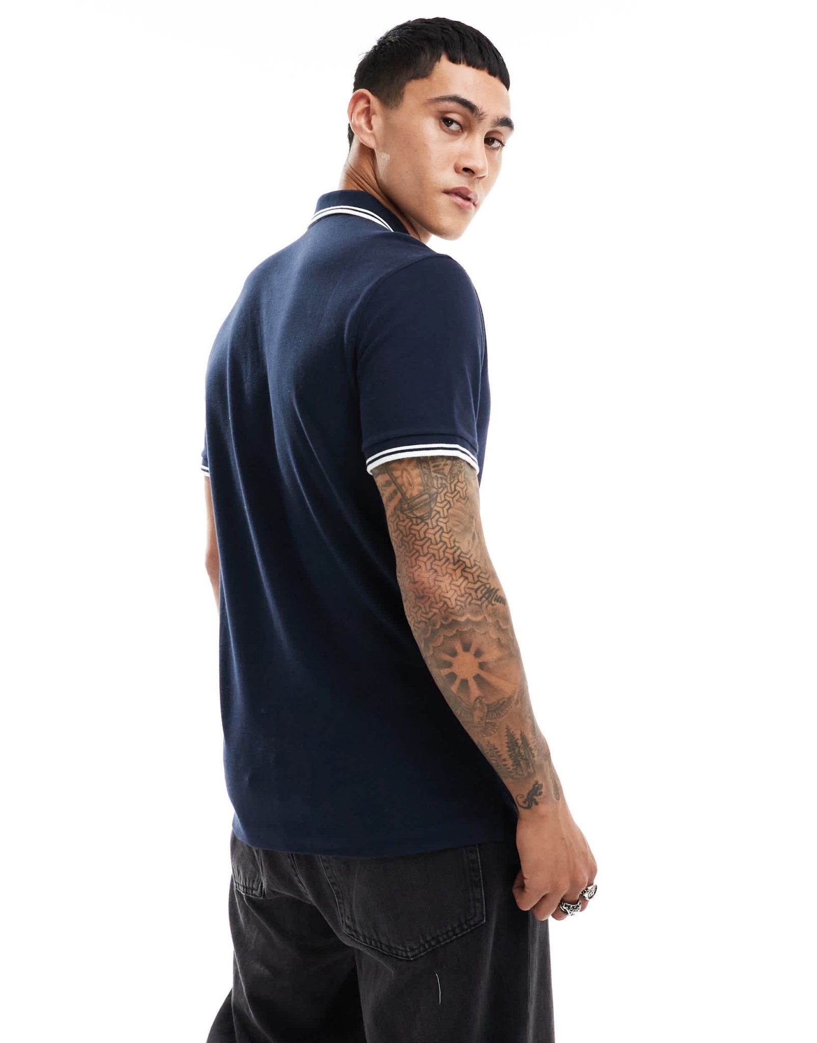 Abercrombie & Fitch elevated icon logo tipped pique polo in navy - ASOS Sample Sale