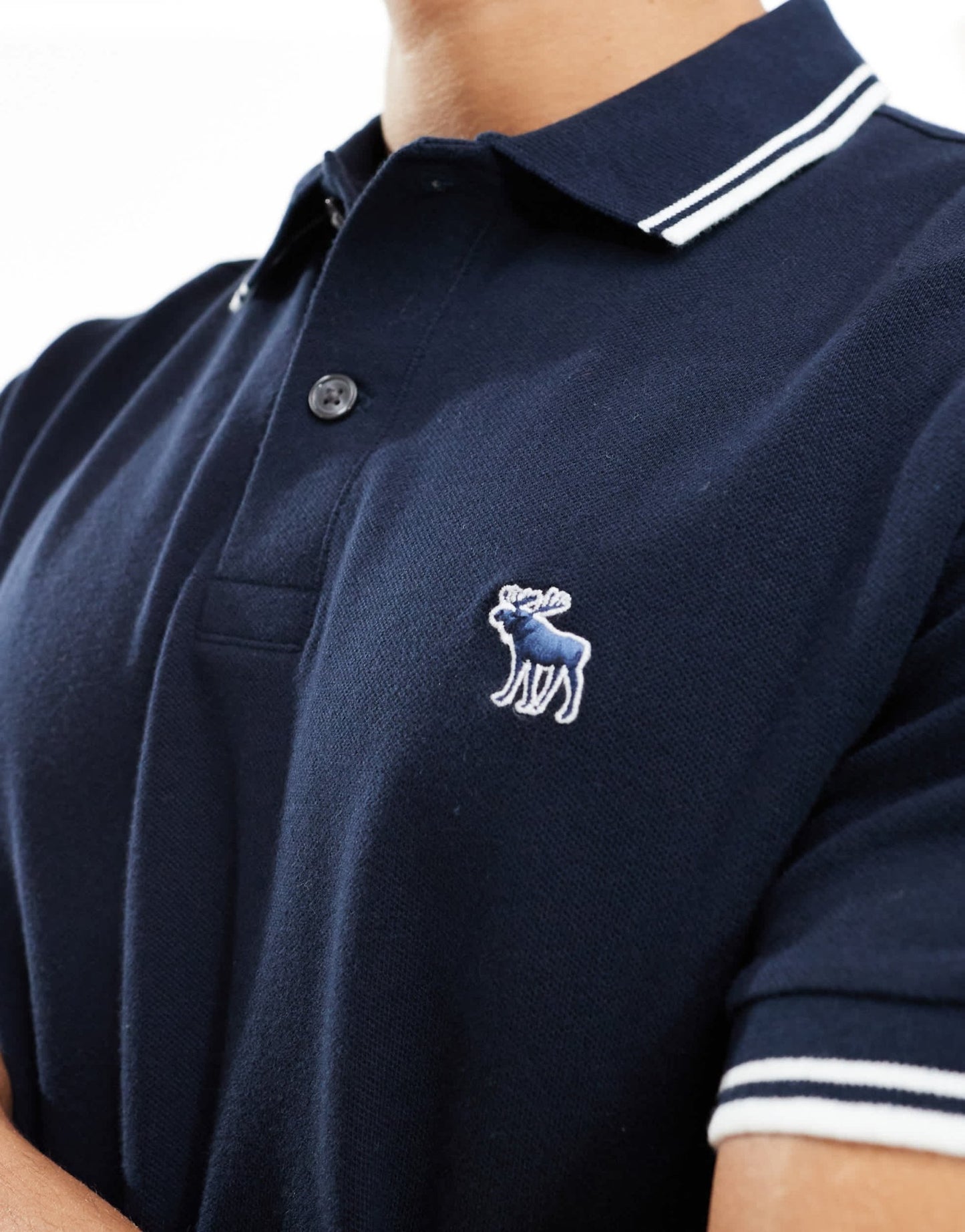 Abercrombie & Fitch elevated icon logo tipped pique polo in navy - ASOS Sample Sale