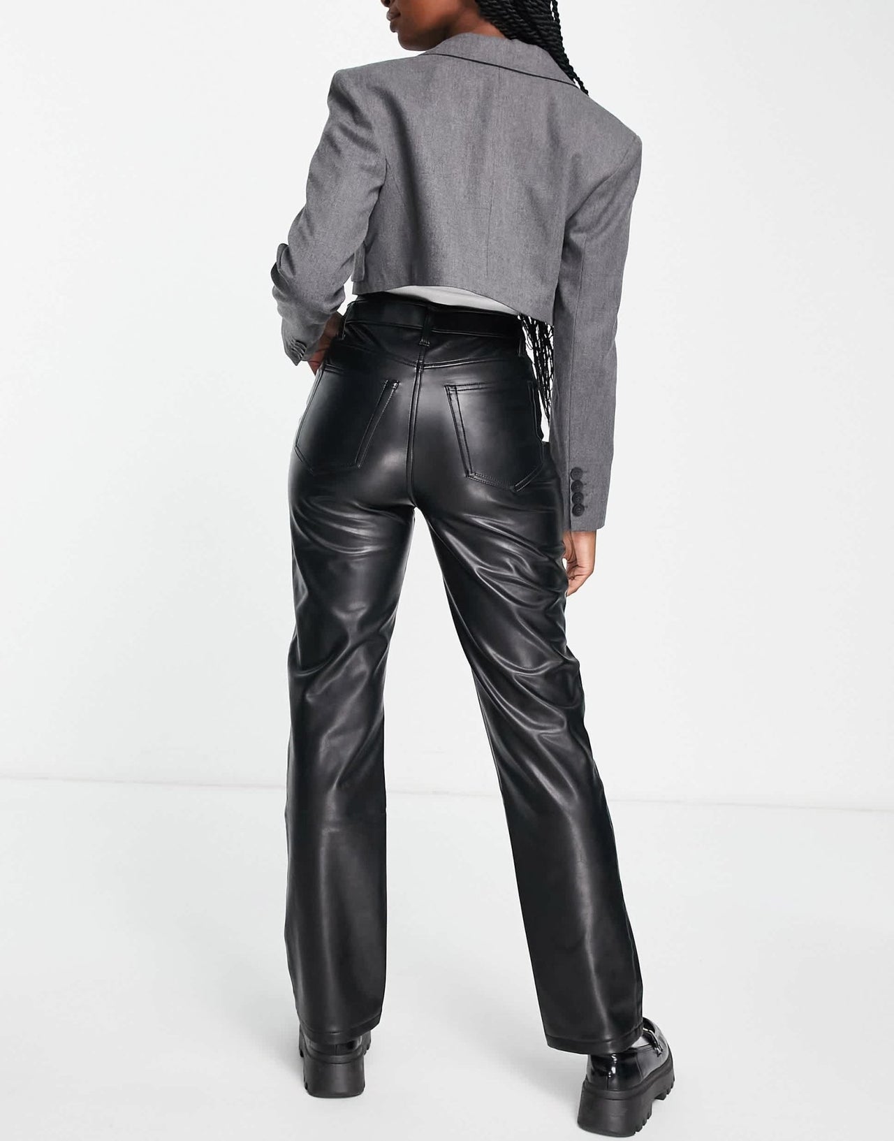 Abercrombie & Fitch faux leather straight leg trouser in black - ASOS Sample Sale