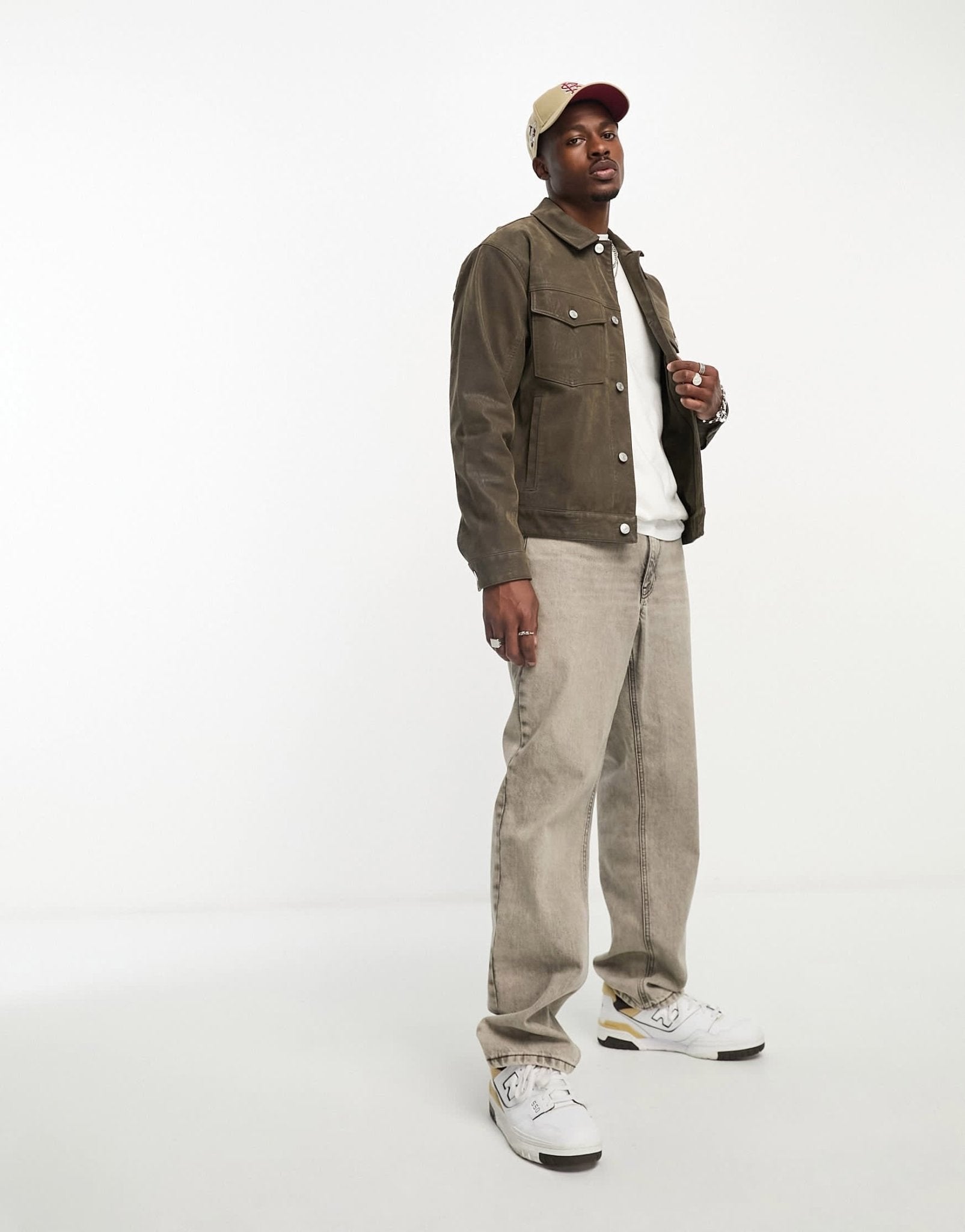 Abercrombie & Fitch faux suede trucker jacket in olive green - ASOS Sample Sale