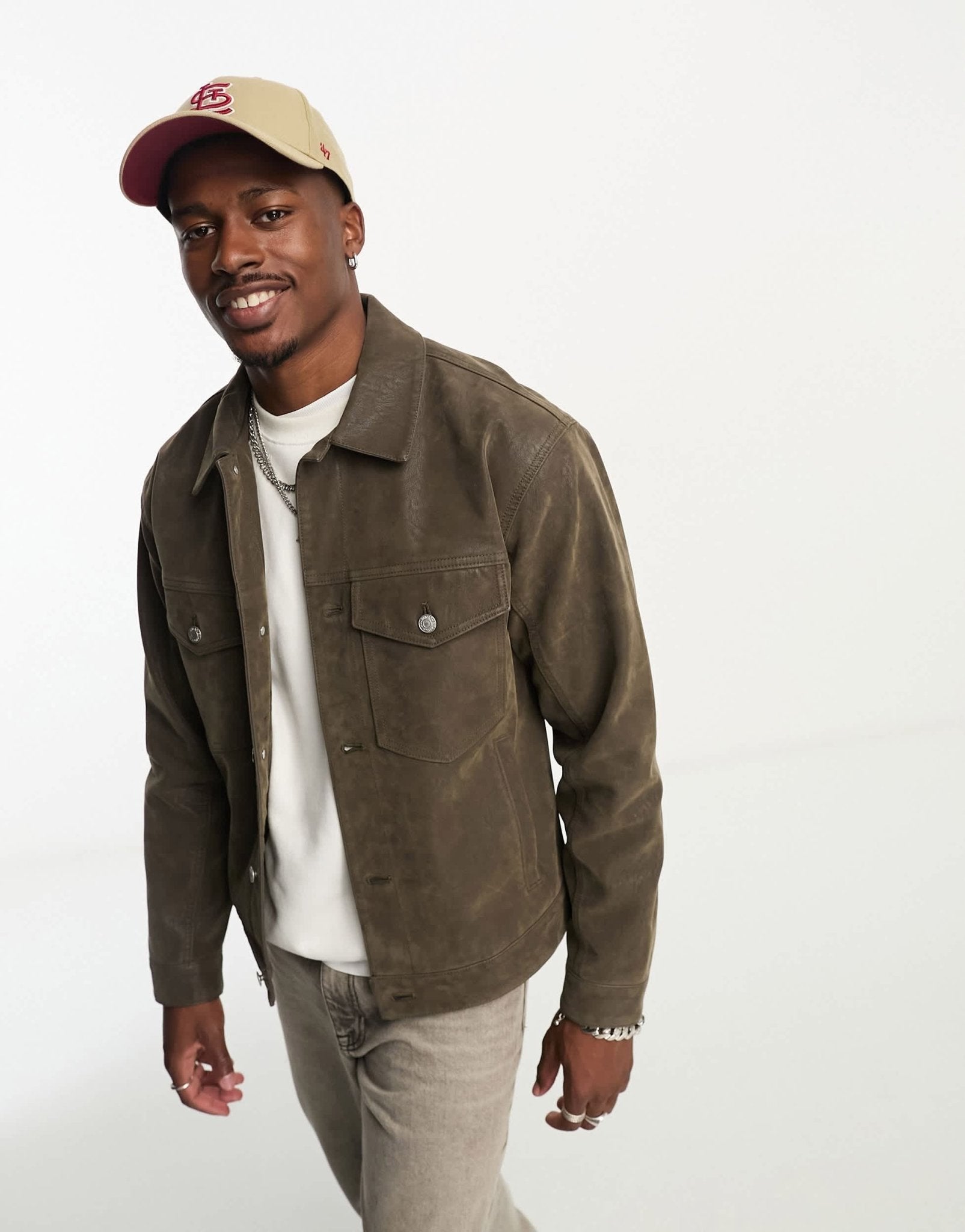 Abercrombie & Fitch faux suede trucker jacket in olive green - ASOS Sample Sale