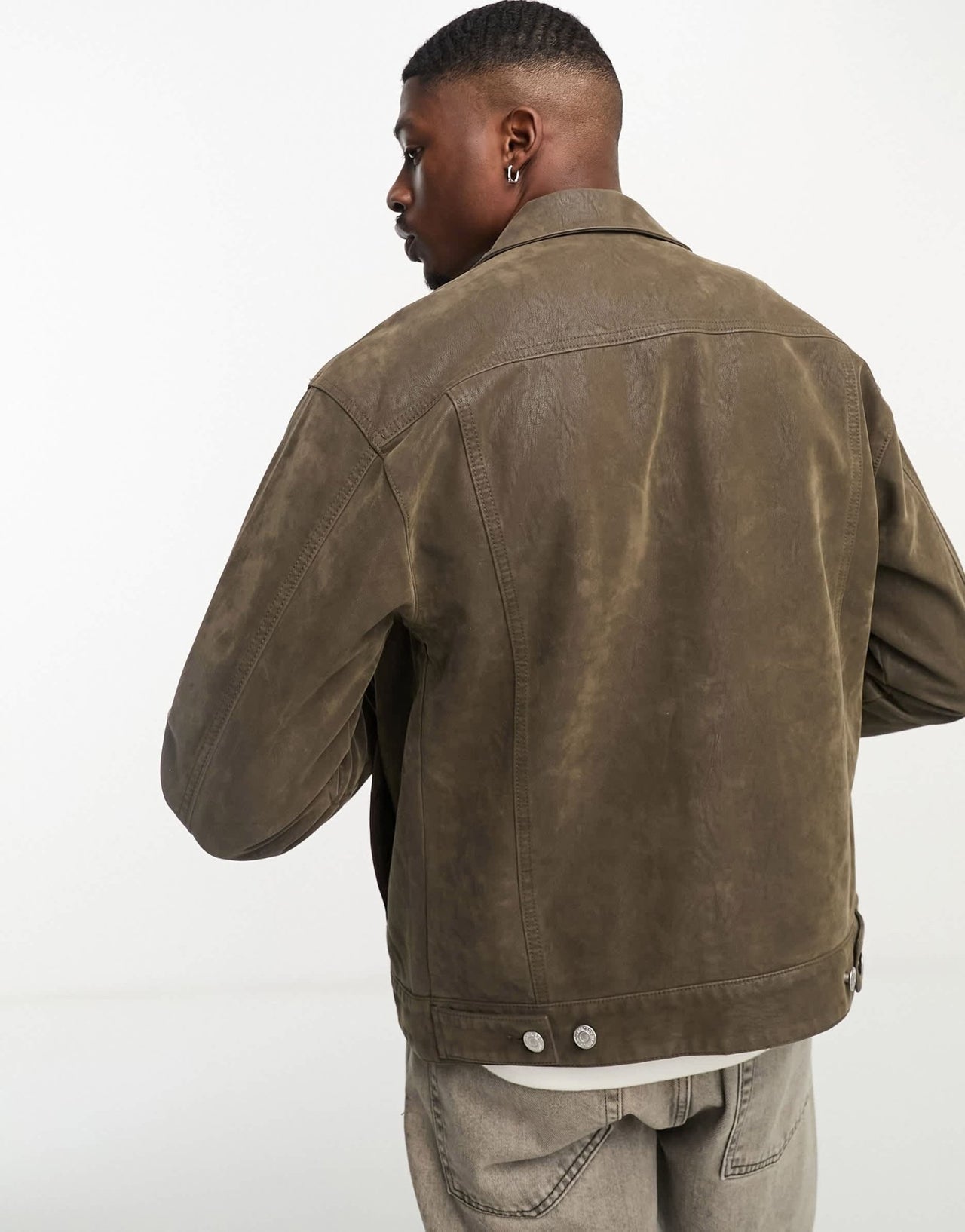Abercrombie & Fitch faux suede trucker jacket in olive green - ASOS Sample Sale
