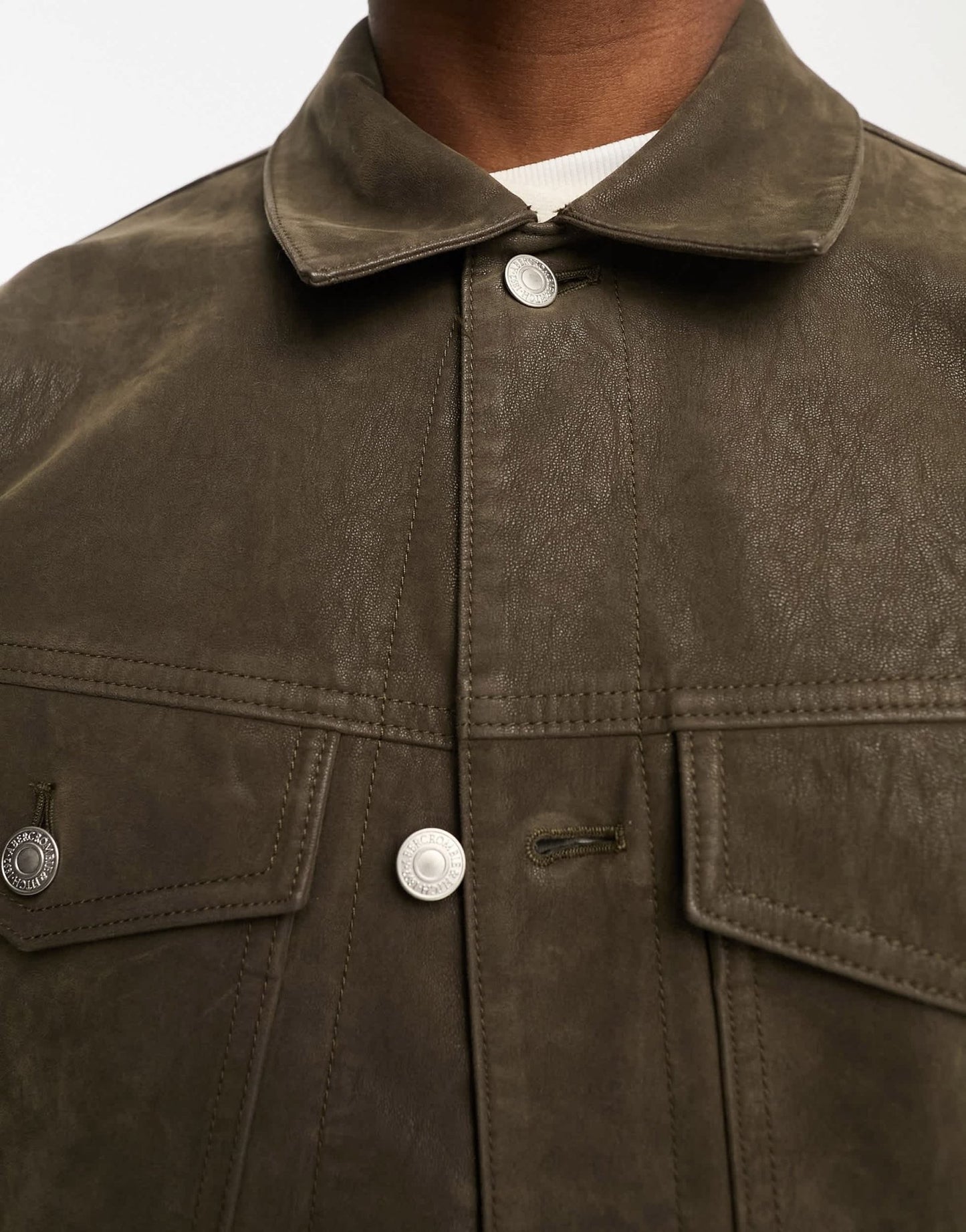 Abercrombie & Fitch faux suede trucker jacket in olive green - ASOS Sample Sale
