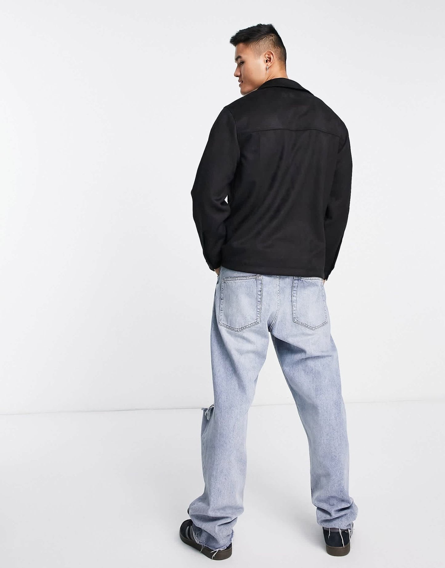 Abercrombie & Fitch faux suede zip front shirt jacket in black - ASOS Sample Sale