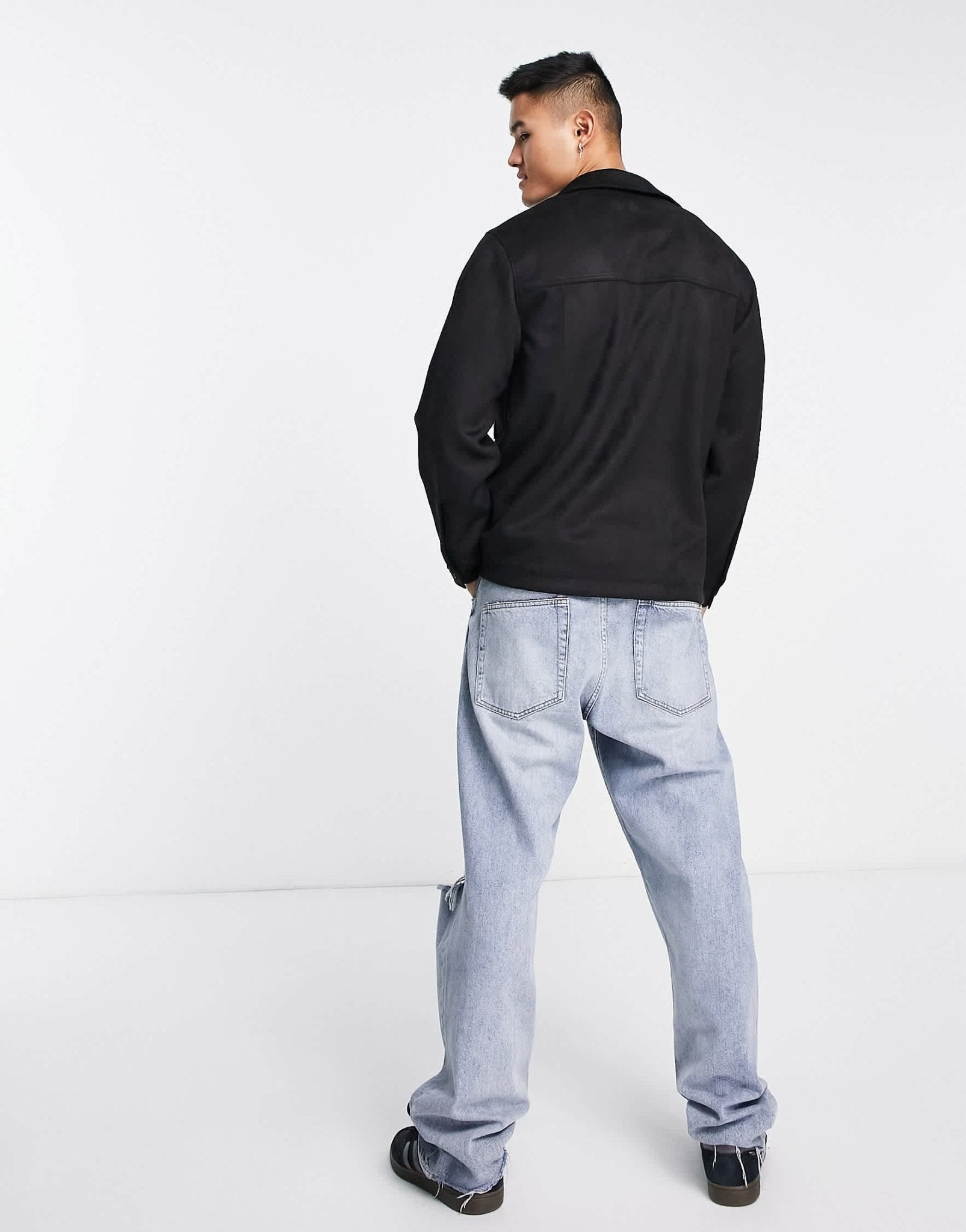 Abercrombie & Fitch faux suede zip front shirt jacket in black - ASOS Sample Sale