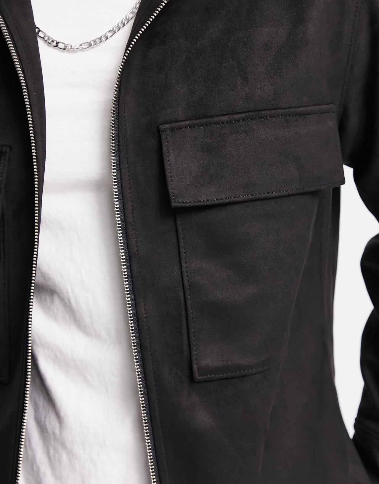Abercrombie & Fitch faux suede zip front shirt jacket in black - ASOS Sample Sale