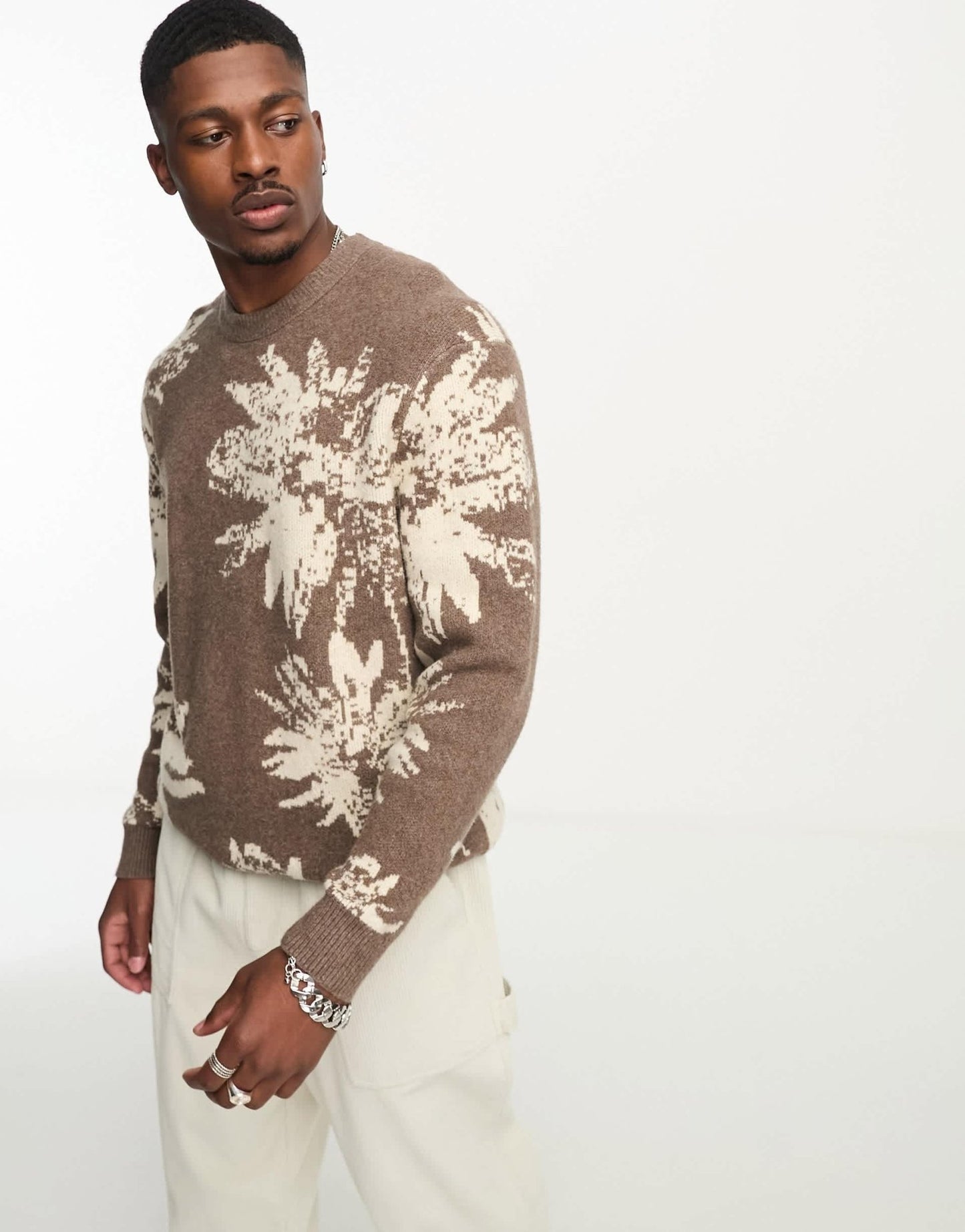 Abercrombie & Fitch floral crewneck knit jumper in brown - ASOS Sample Sale