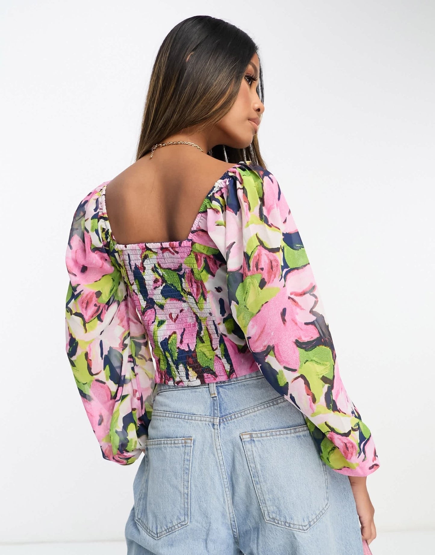 Abercrombie & Fitch floral top with sweetheart neckline in blue - ASOS Sample Sale