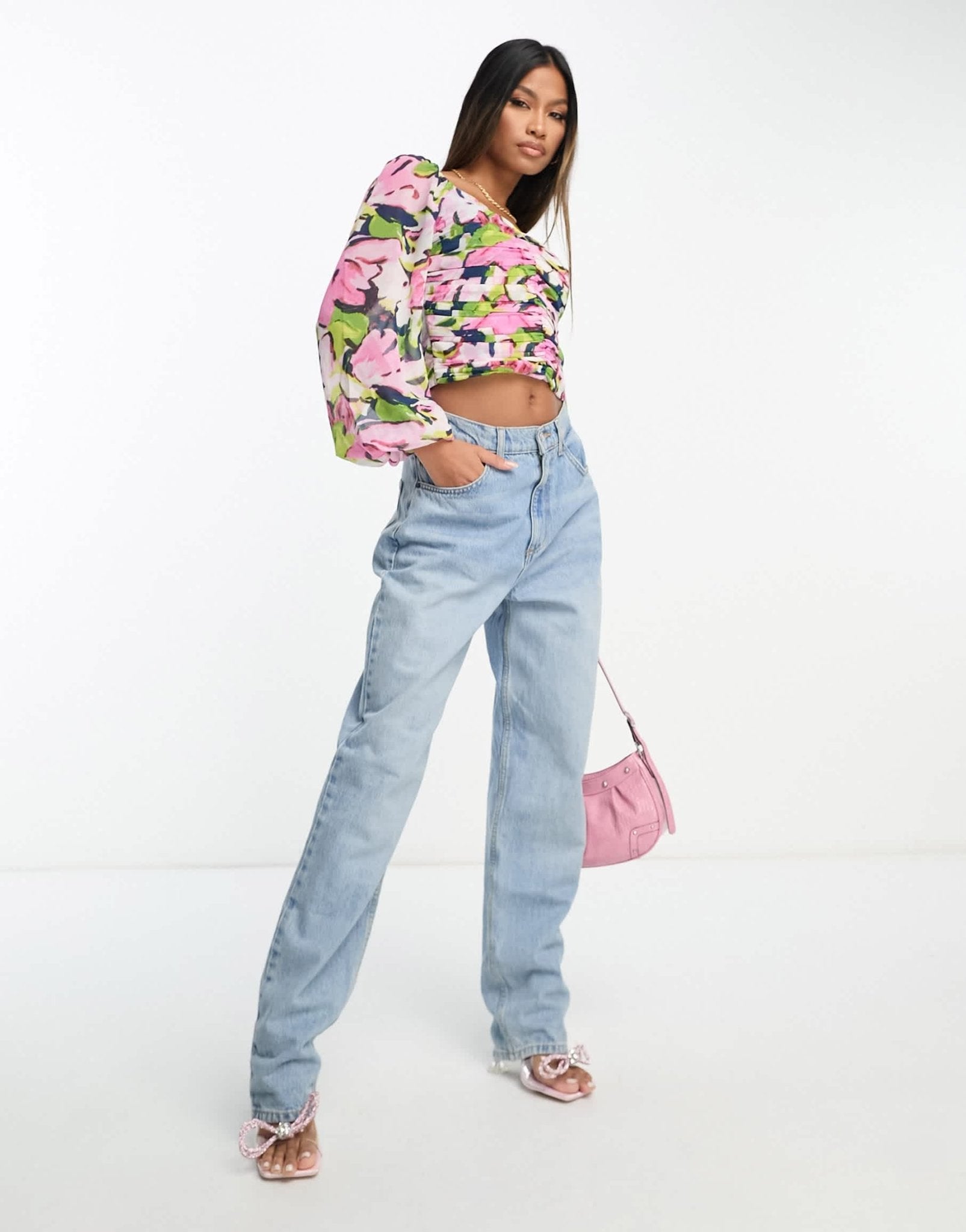 Abercrombie & Fitch floral top with sweetheart neckline in blue - ASOS Sample Sale