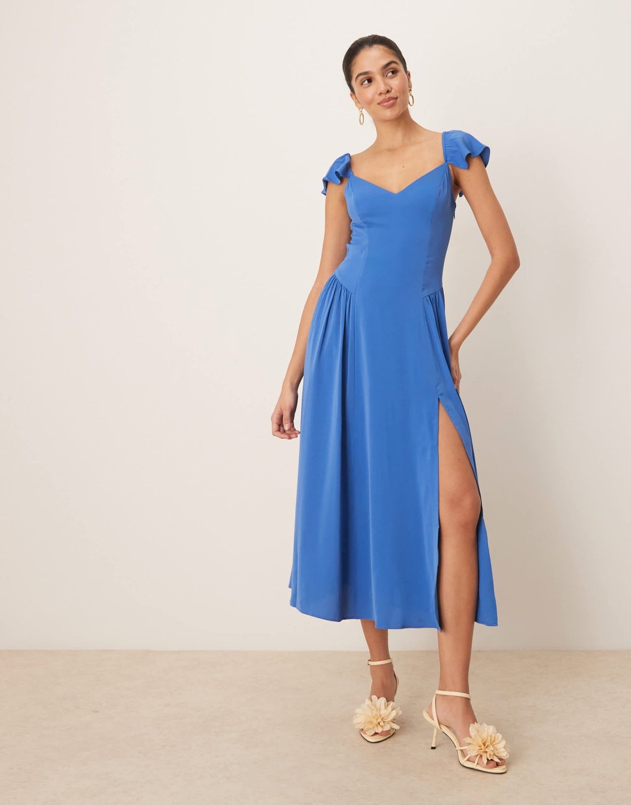 Abercrombie & Fitch flutter sleeve dipped waist maxi dress in blue - ASOS Sample Sale