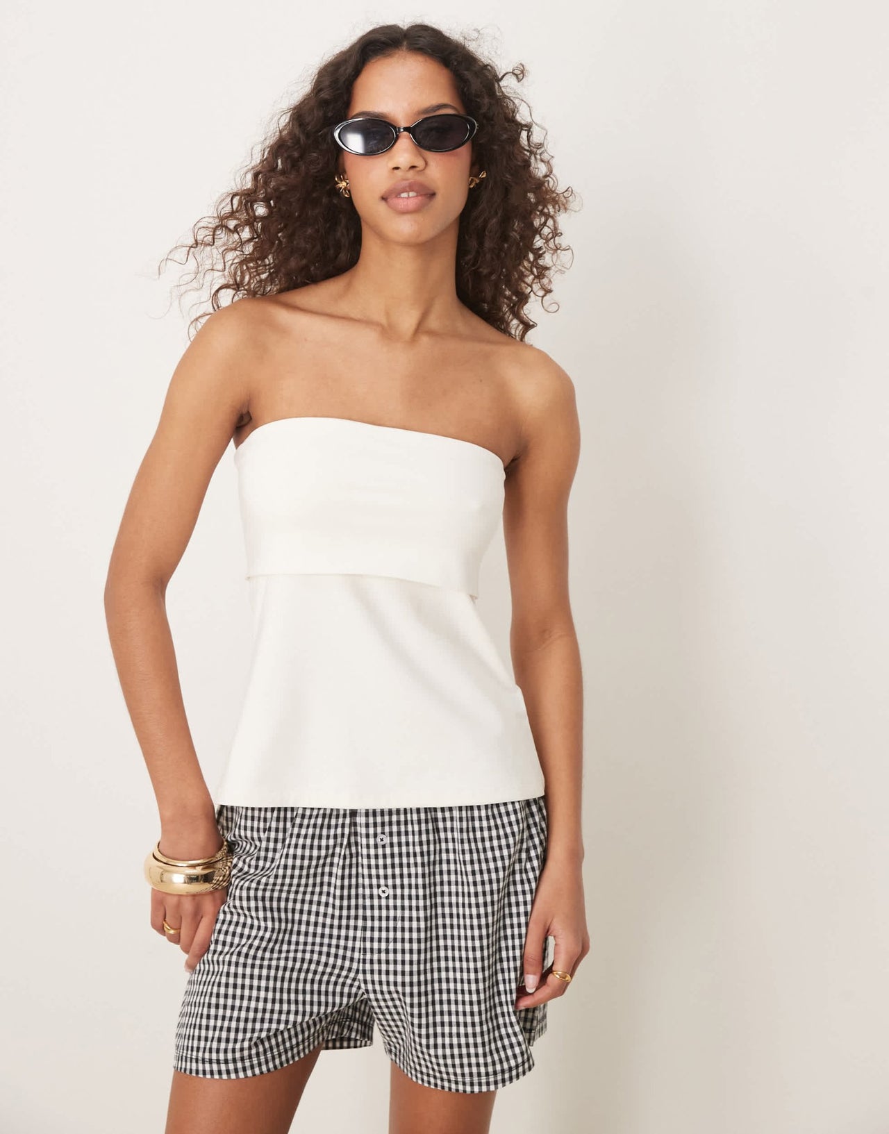 Abercrombie & Fitch foldover longline tube top in cream - ASOS Sample Sale