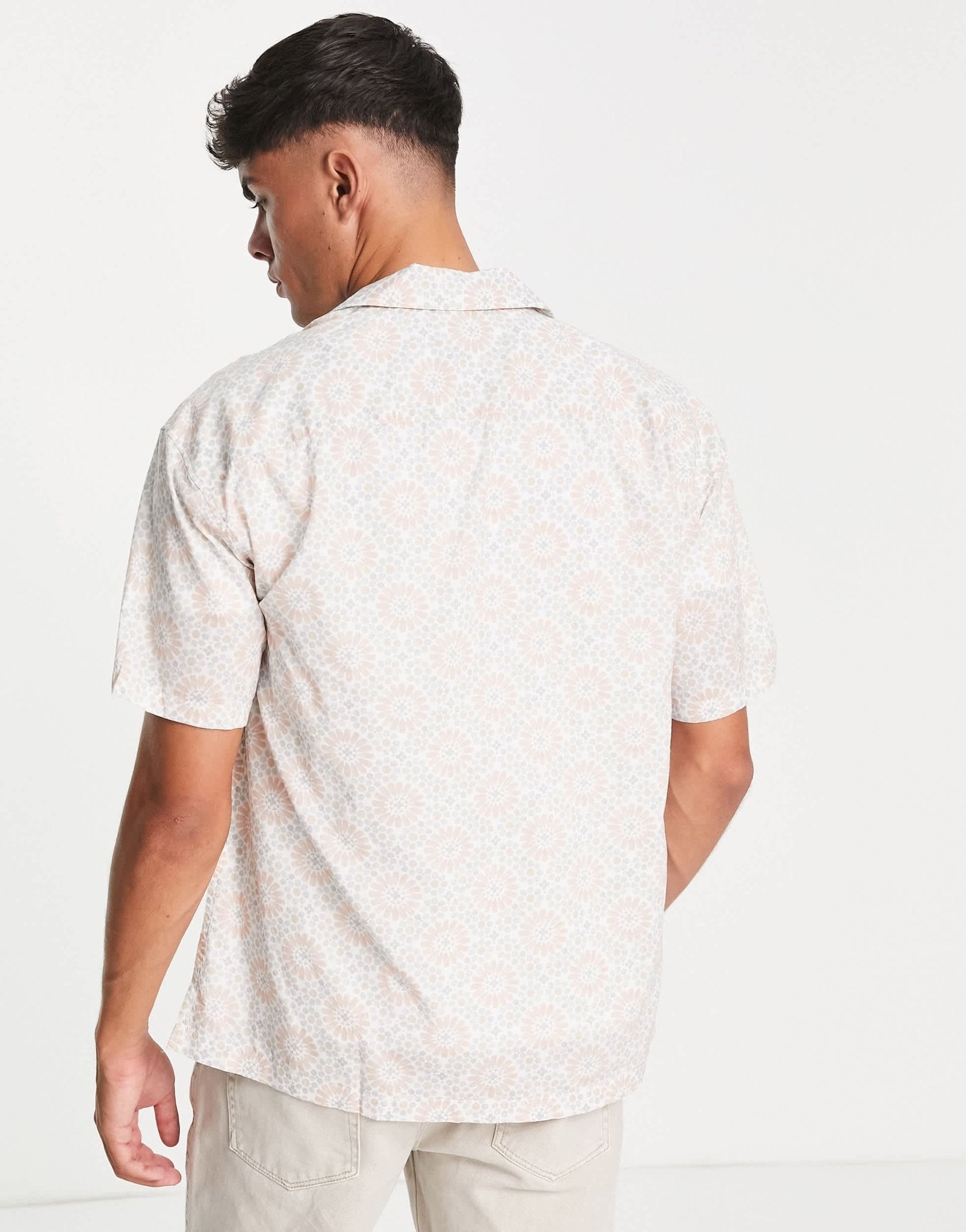 Abercrombie & Fitch geo tile print short sleeve resort shirt in tan - ASOS Sample Sale