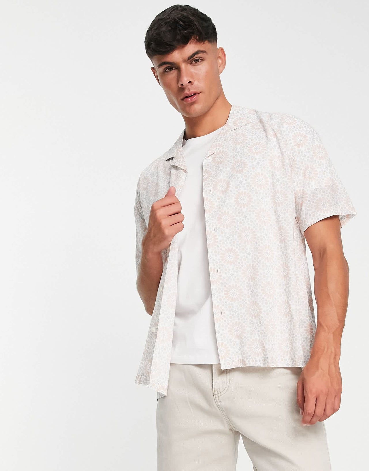 Abercrombie & Fitch geo tile print short sleeve resort shirt in tan - ASOS Sample Sale