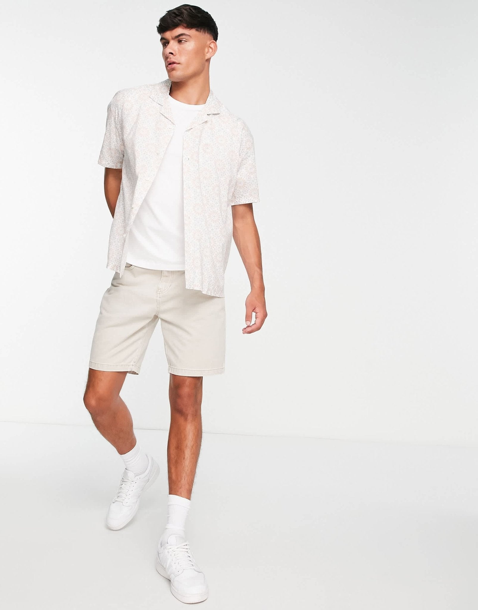 Abercrombie & Fitch geo tile print short sleeve resort shirt in tan - ASOS Sample Sale