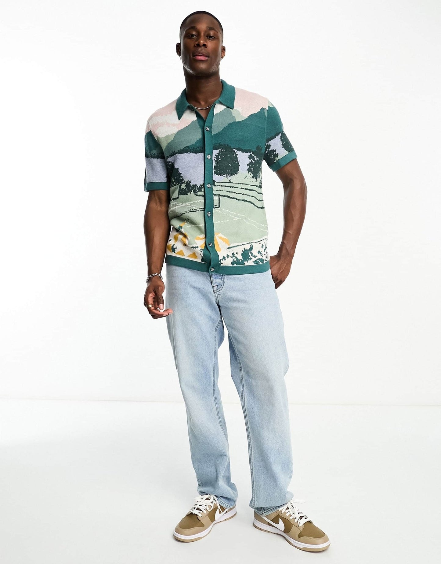 Abercrombie & Fitch getaway scenic print button through knit polo in green - ASOS Sample Sale