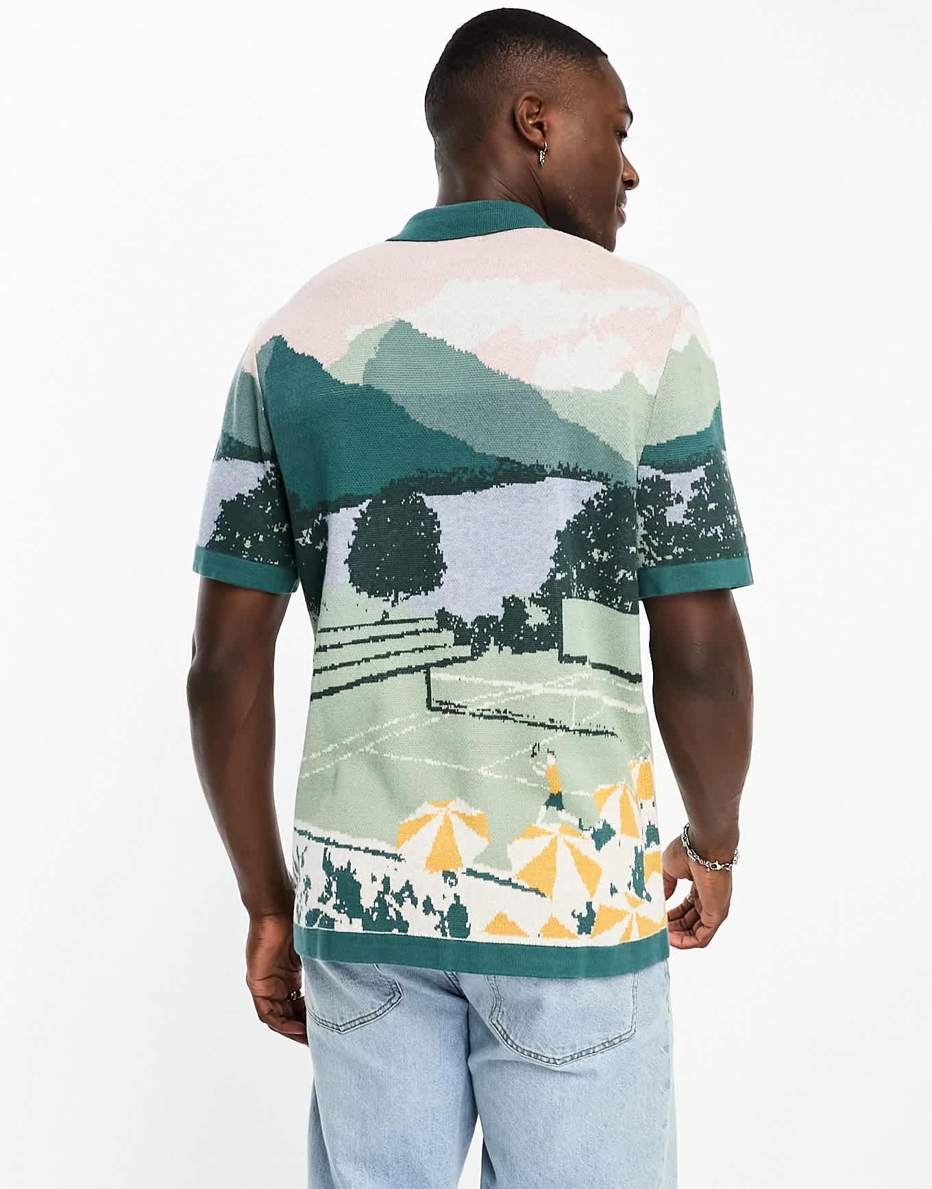 Abercrombie & Fitch getaway scenic print button through knit polo in green - ASOS Sample Sale