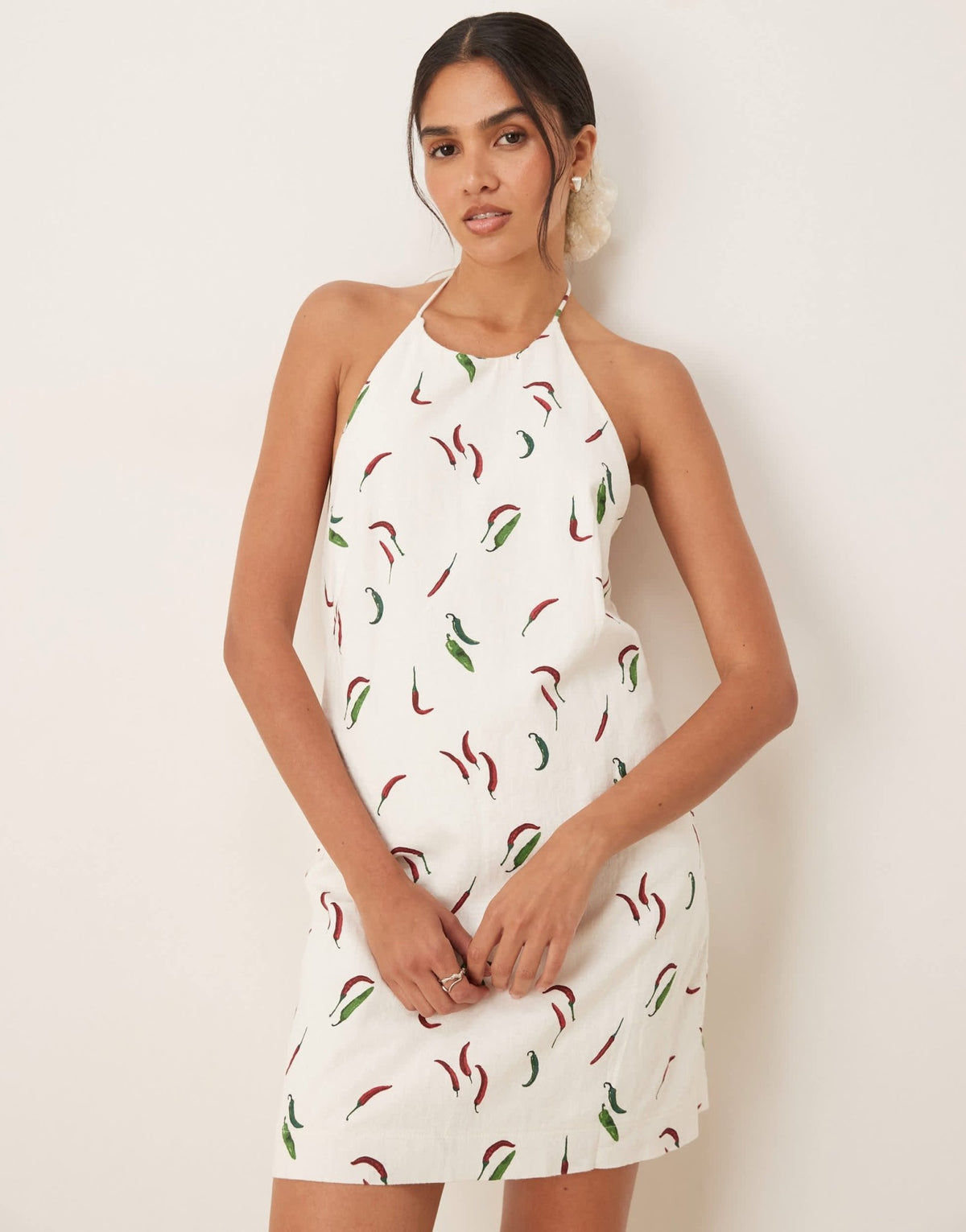 Abercrombie & Fitch halter neck open back linen mini dress in peppers - ASOS Sample Sale