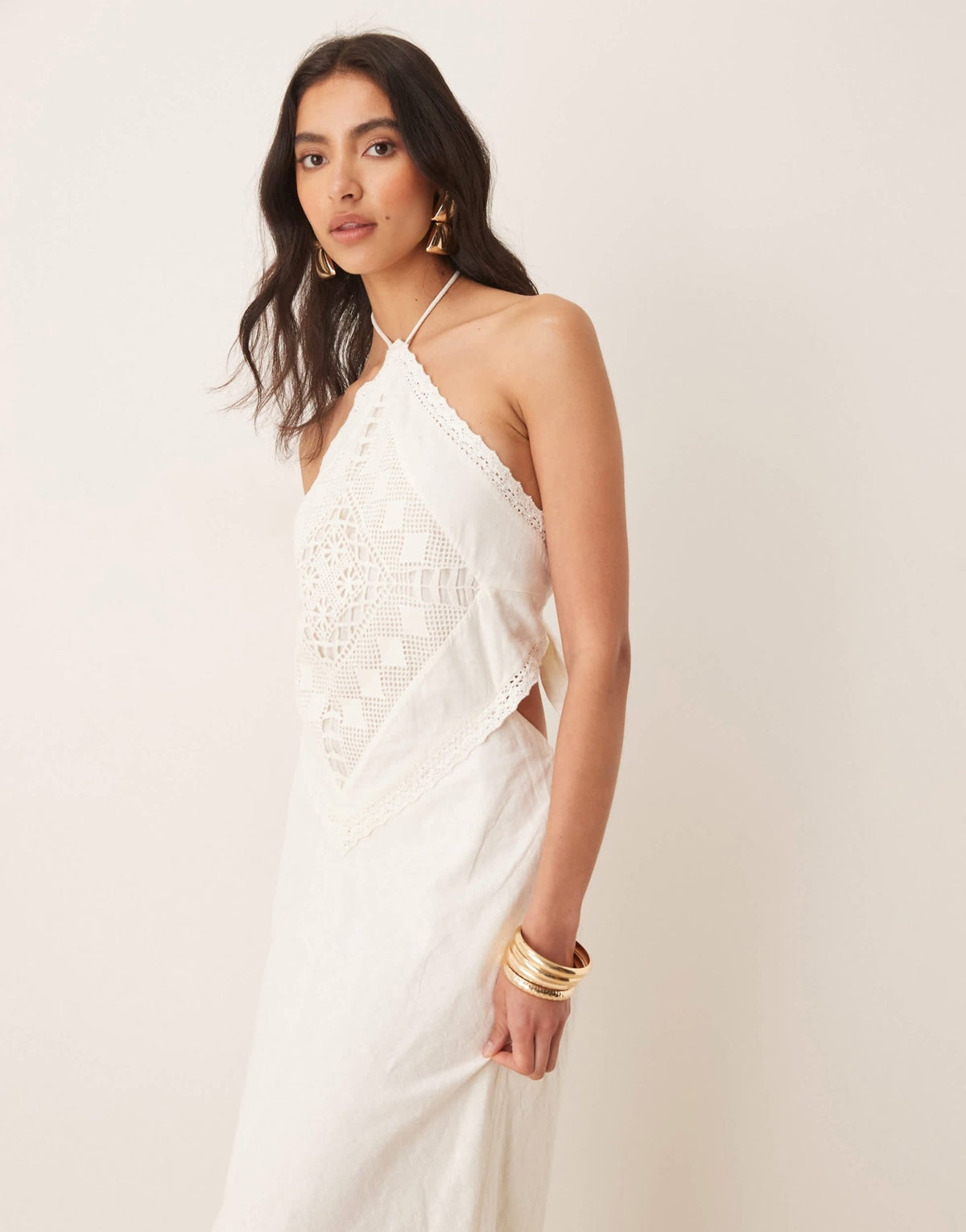 Abercrombie & Fitch halterneck scarf cutout mini dress in white - ASOS Sample Sale