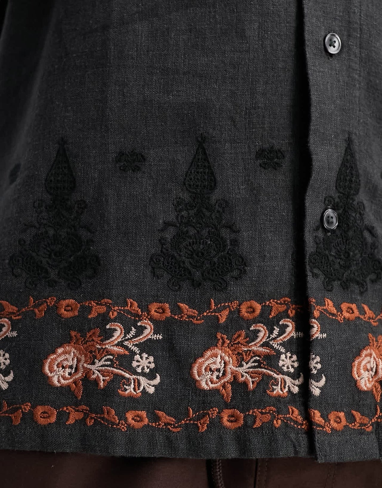 Abercrombie & Fitch handcrafted embroidered short sleeve shirt in black embroidery - ASOS Sample Sale
