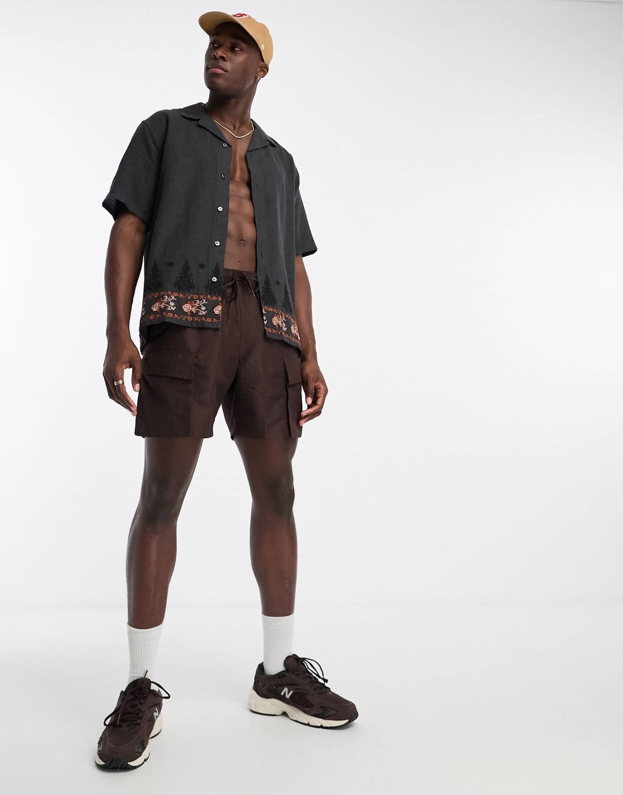 Abercrombie & Fitch handcrafted embroidered short sleeve shirt in black embroidery - ASOS Sample Sale