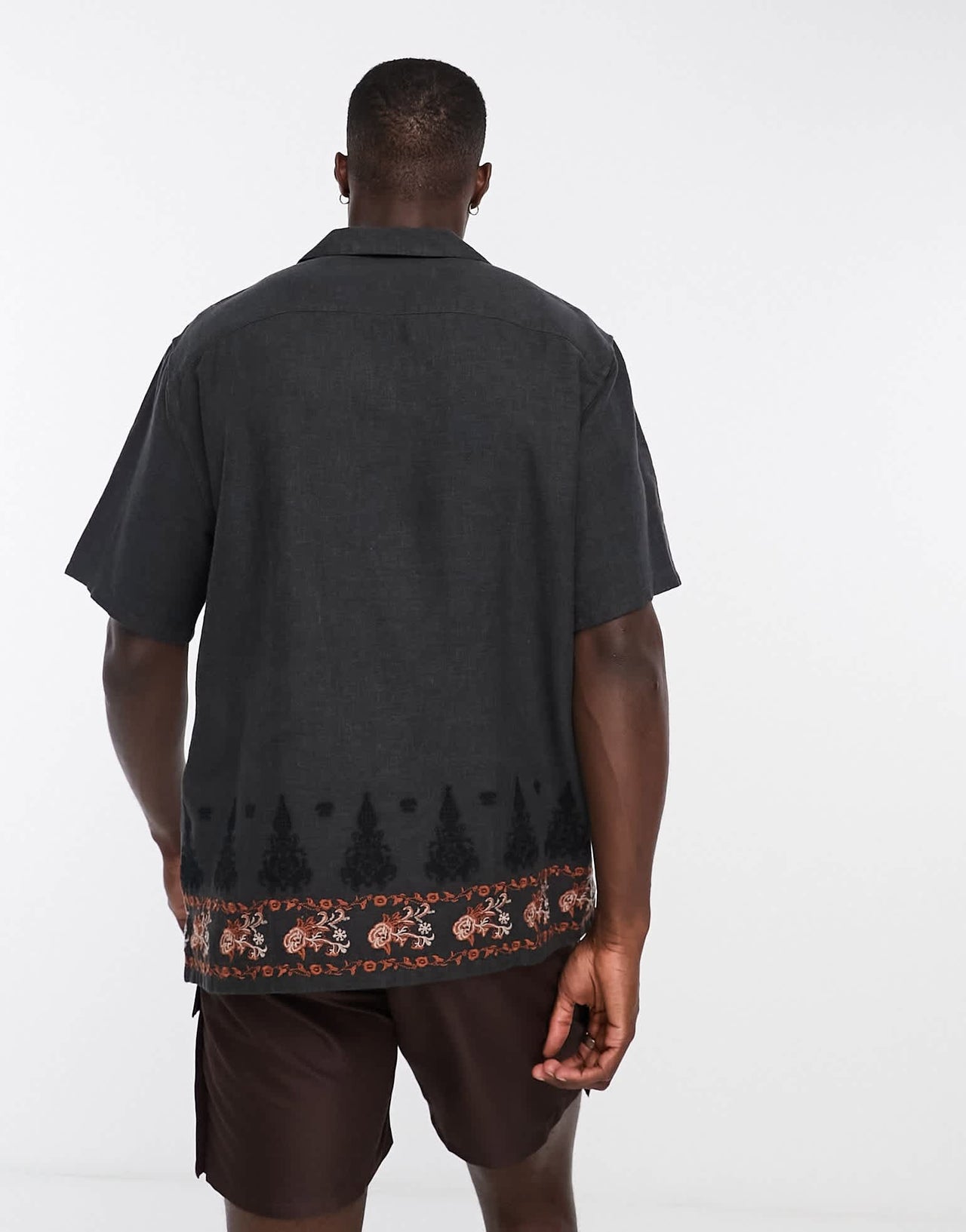 Abercrombie & Fitch handcrafted embroidered short sleeve shirt in black embroidery - ASOS Sample Sale