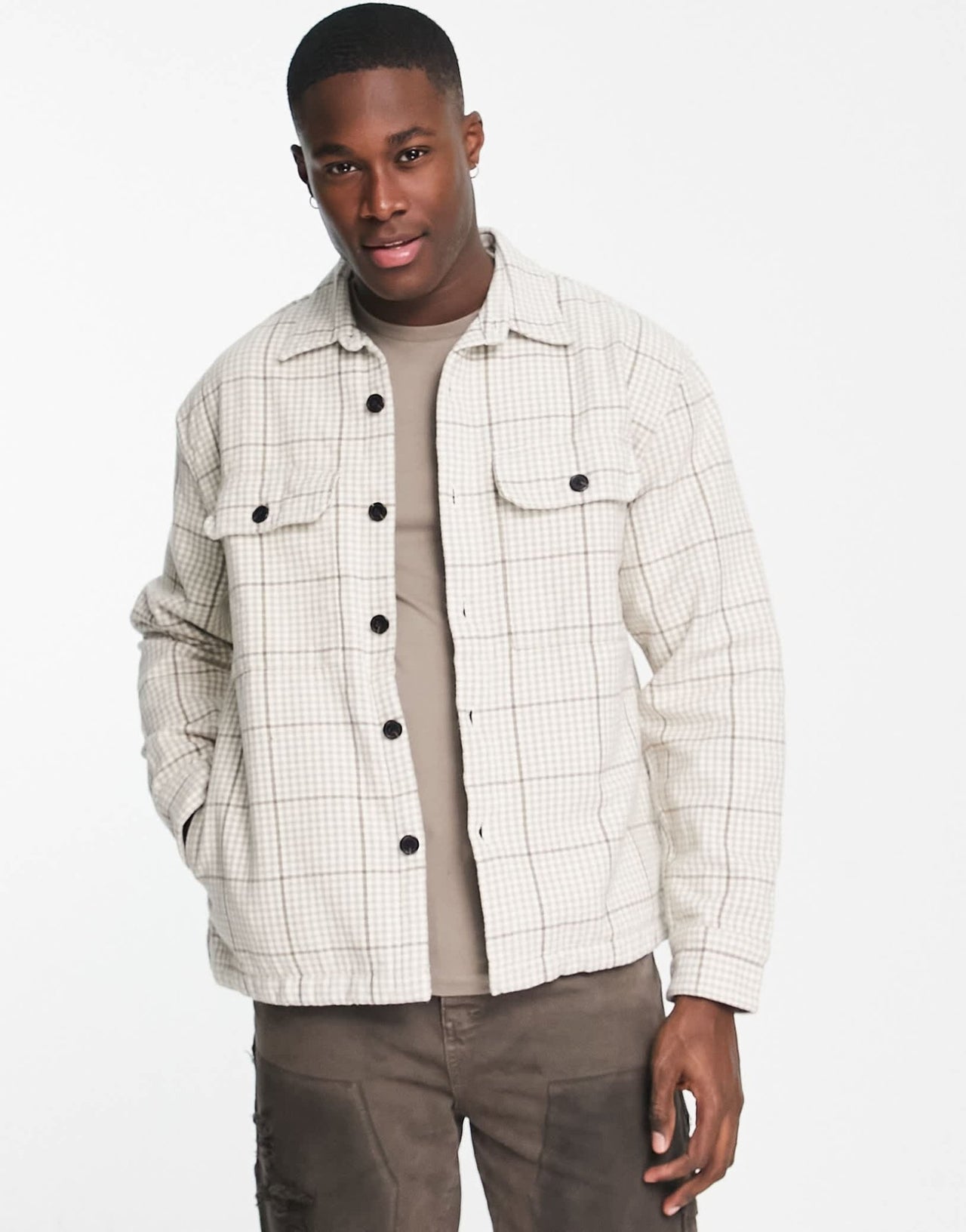 Abercrombie & Fitch heavyweight check overshirt in cream - ASOS Sample Sale