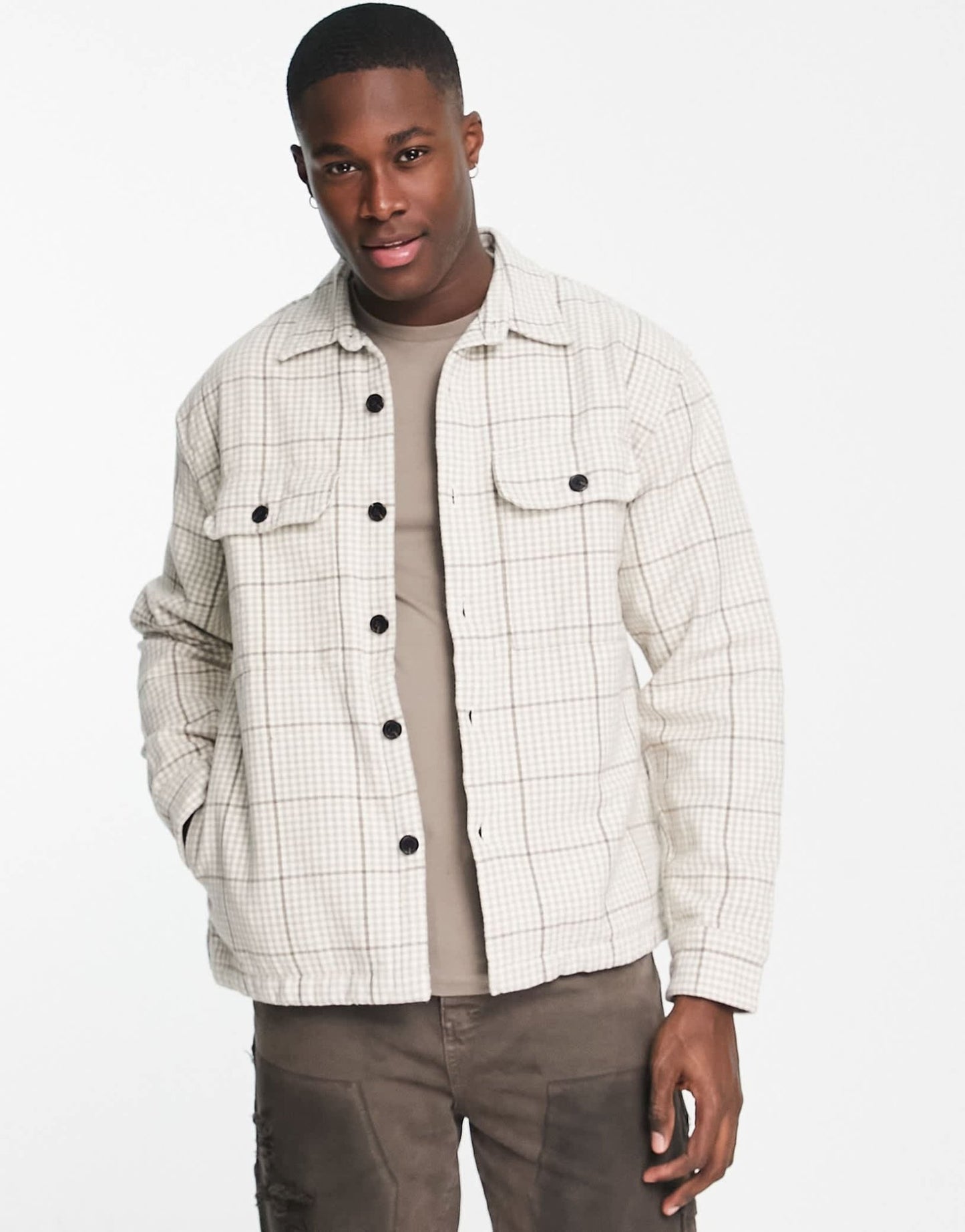Abercrombie & Fitch heavyweight check overshirt in cream - ASOS Sample Sale