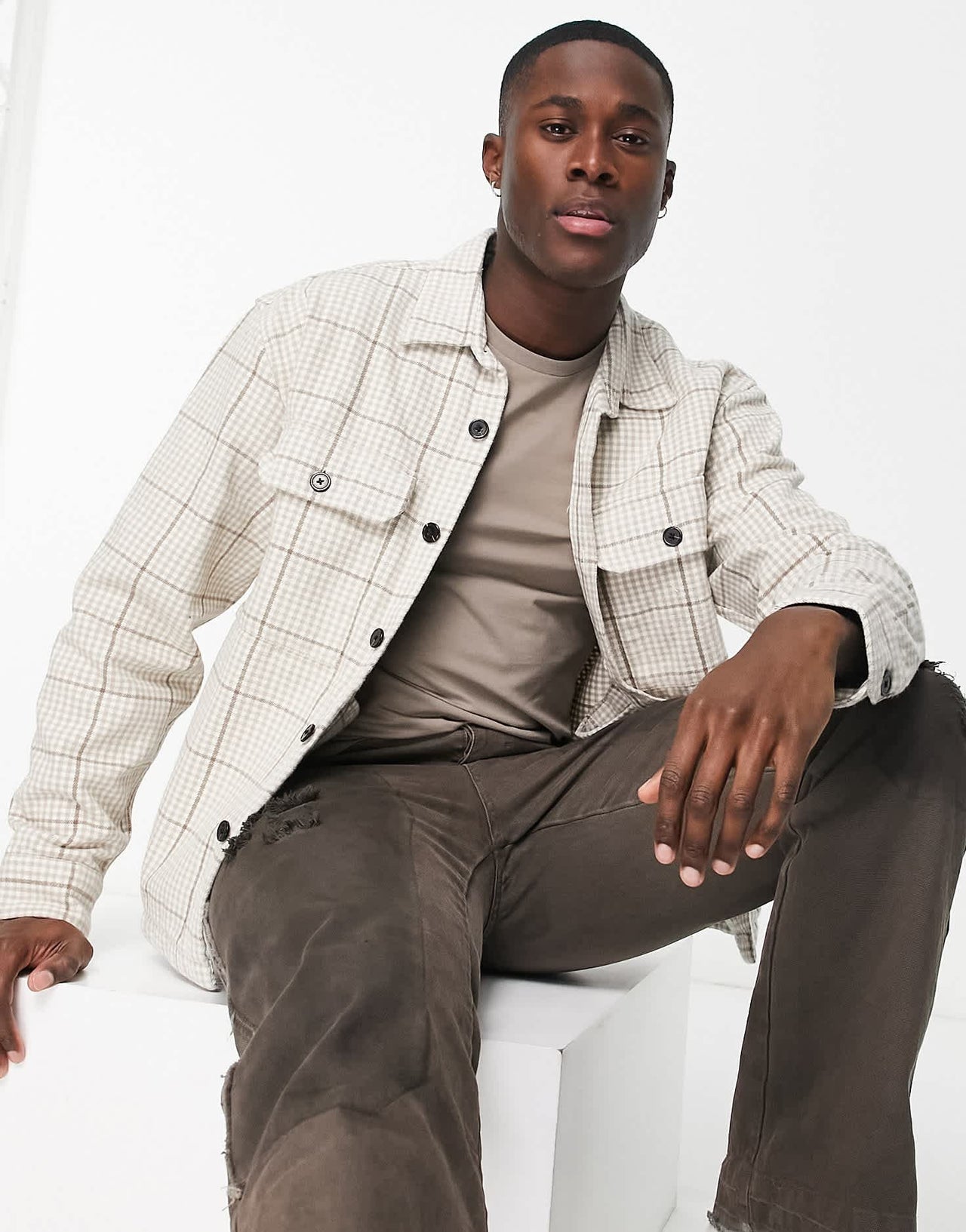 Abercrombie & Fitch heavyweight check overshirt in cream - ASOS Sample Sale