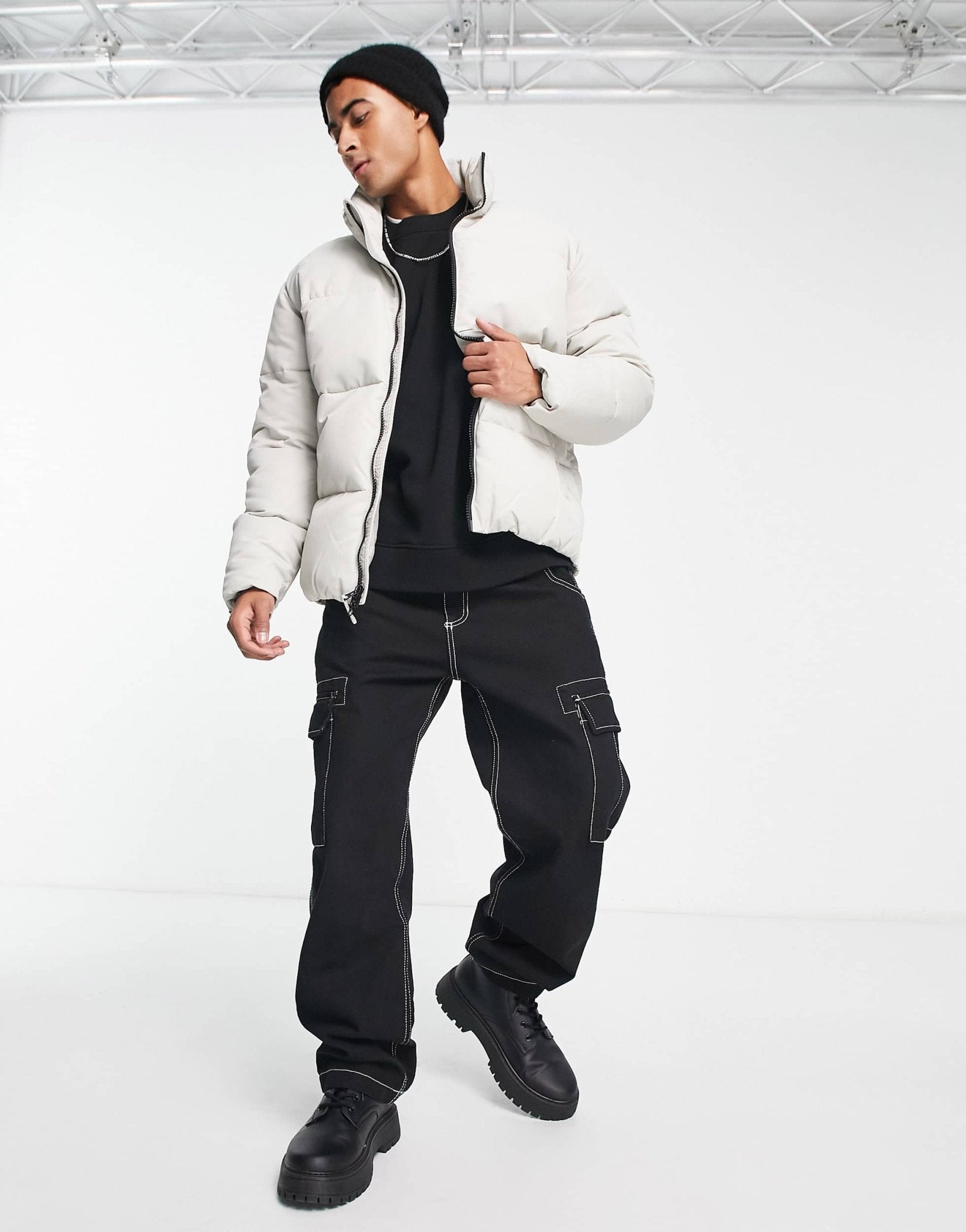 Abercrombie & Fitch heavyweight puffer jacket in beige - ASOS Sample Sale