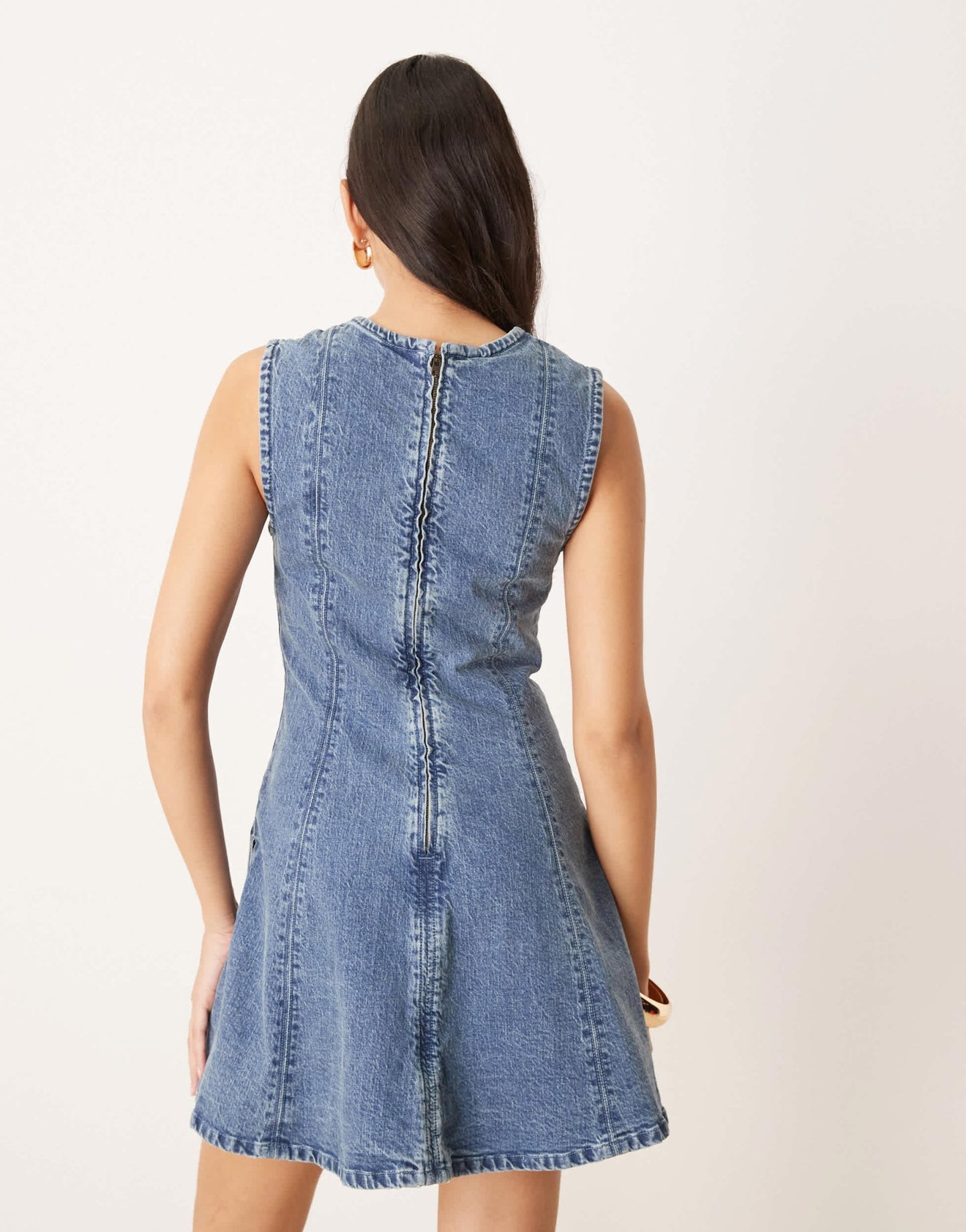 Abercrombie & Fitch high neck fit & flare panelled mini dress in indigo wash - ASOS Sample Sale