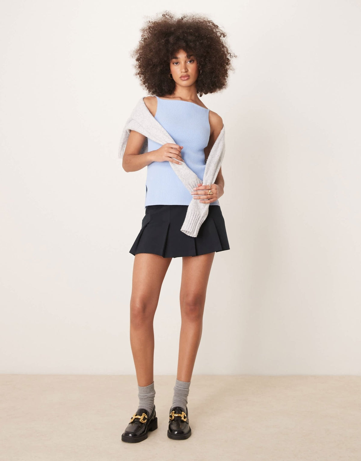 Abercrombie & Fitch high neck knitted tank top with side slits in blue - ASOS Sample Sale