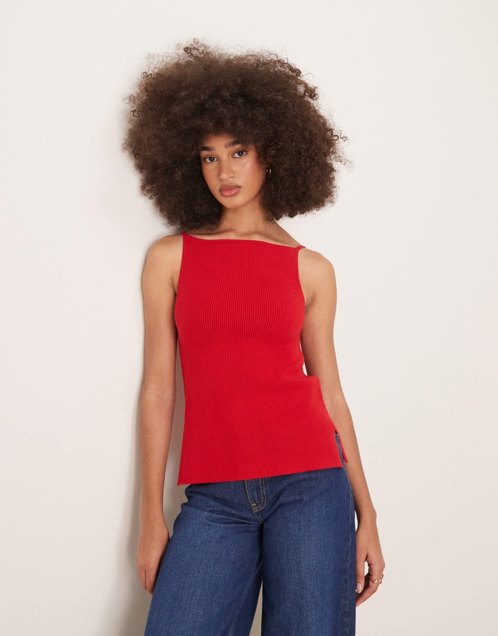 Abercrombie & Fitch high neck knitted tank top with side slits in red - ASOS Sample Sale