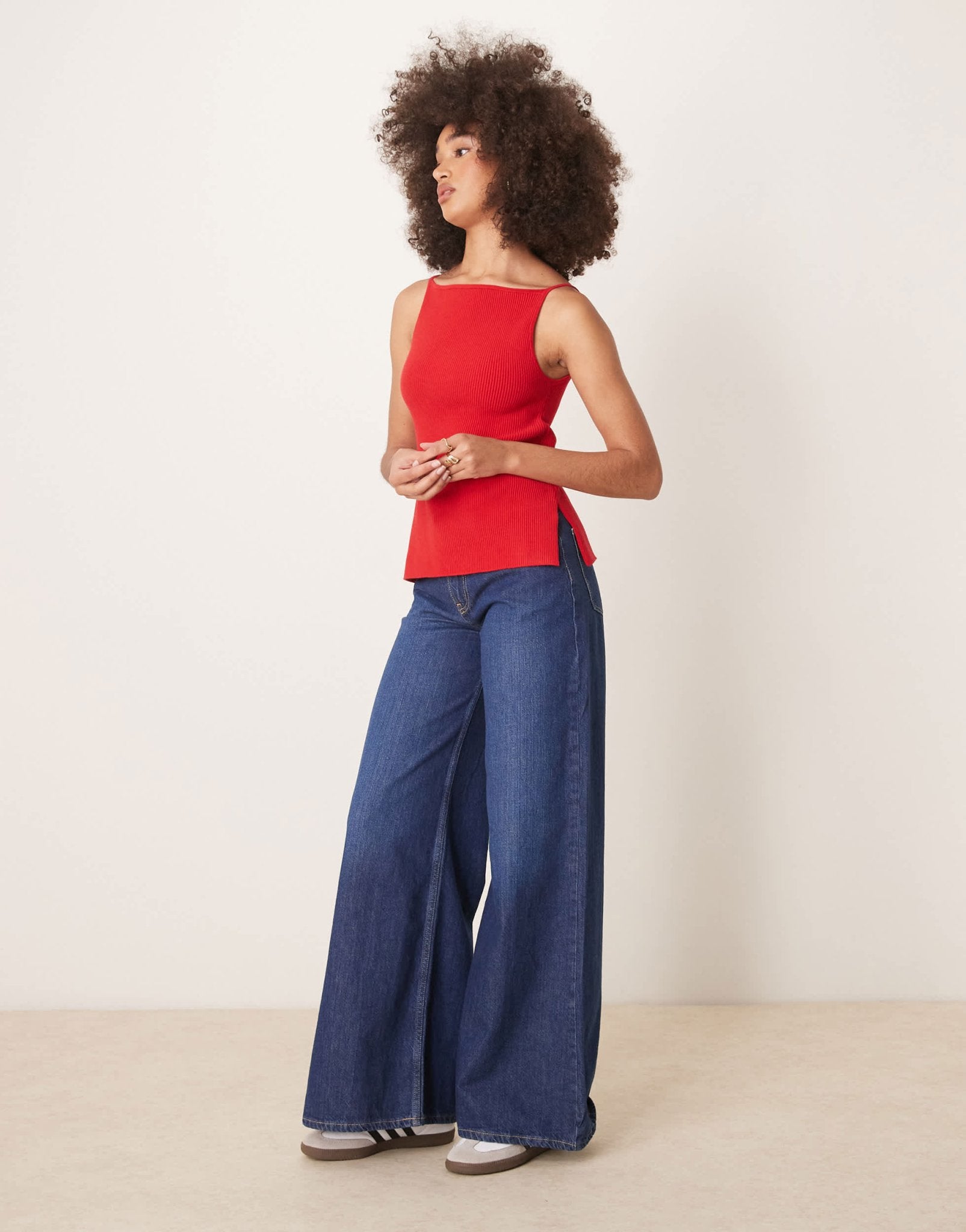 Abercrombie & Fitch high neck knitted tank top with side slits in red - ASOS Sample Sale